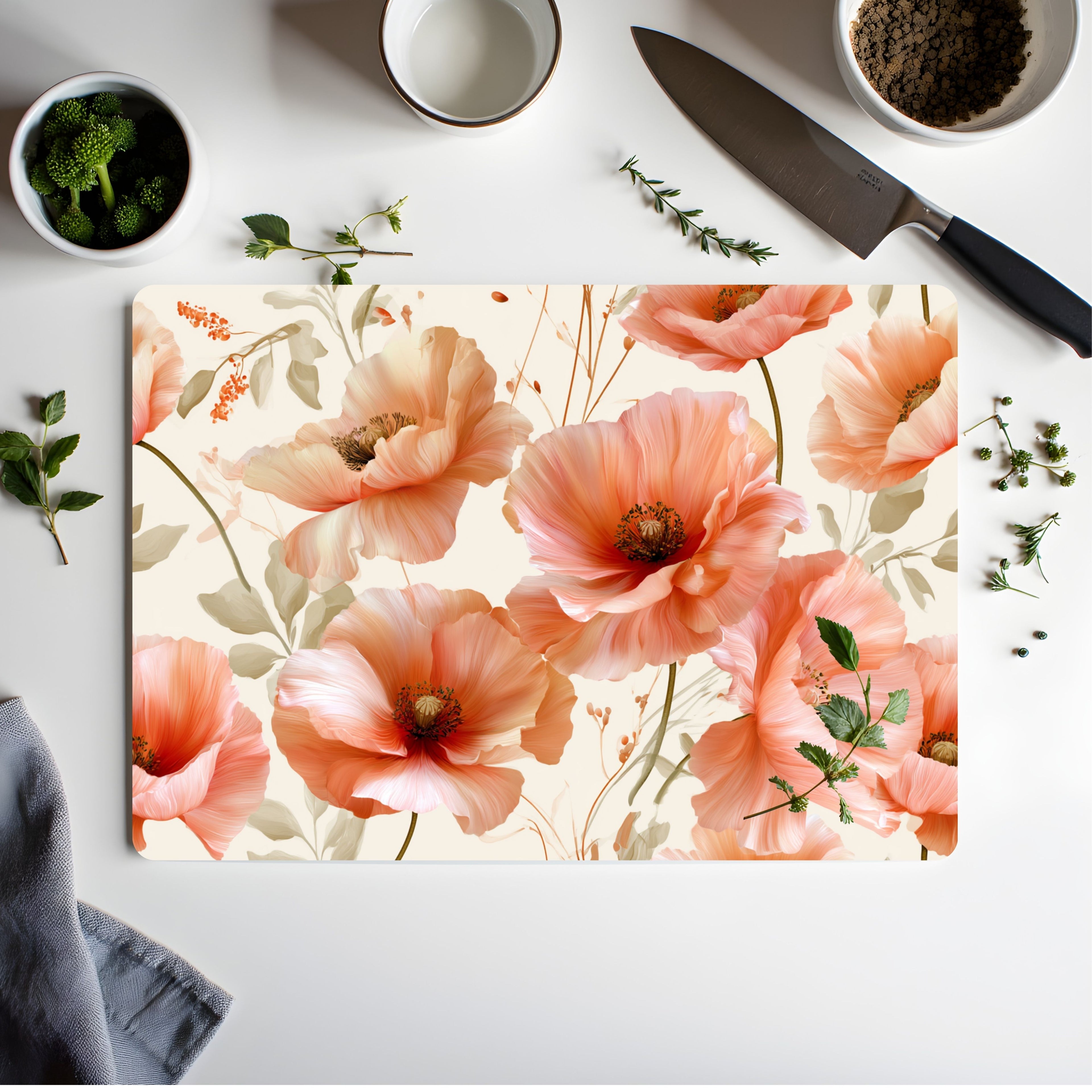 Poppy Blossom Glass Cutting Board Personalized for Vibrant Kitchen Gatherings