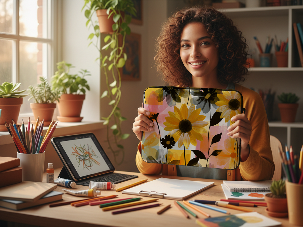 Rudbeckia Floral Laptop Sleeve with Personalized Name Botanical Tech Cover
