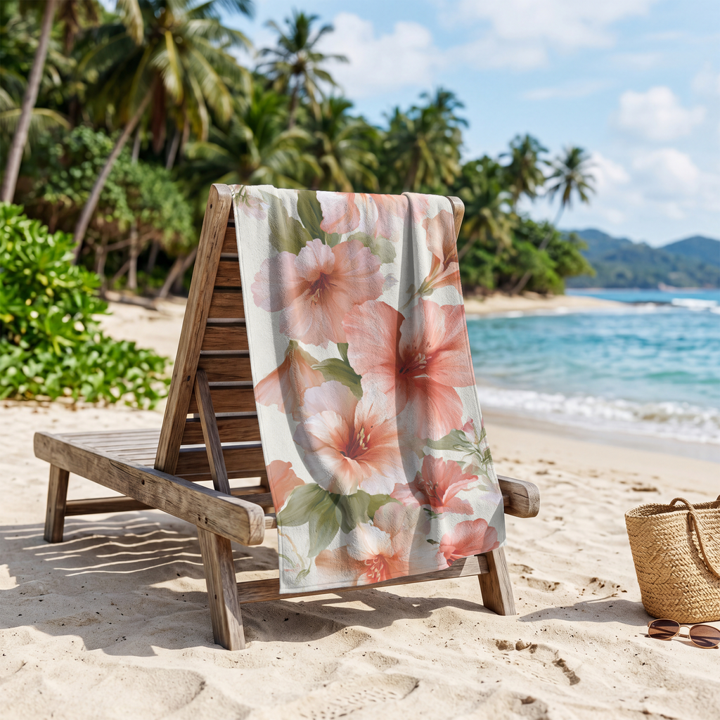 Botanical Floral Bath Towel with Personalized Name