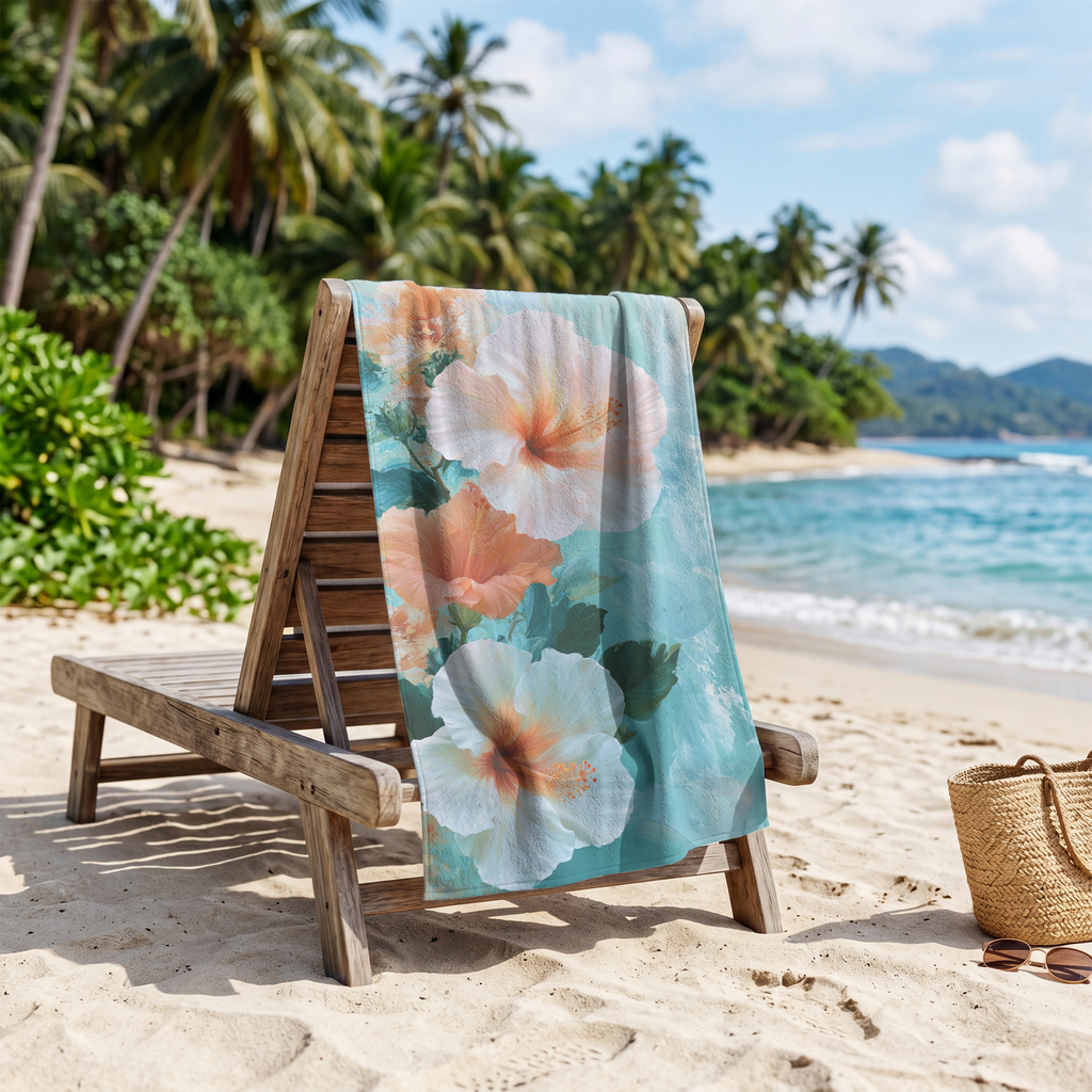 Personalized Floral Beach Towel with Custom Name | Botanical Bath Towel