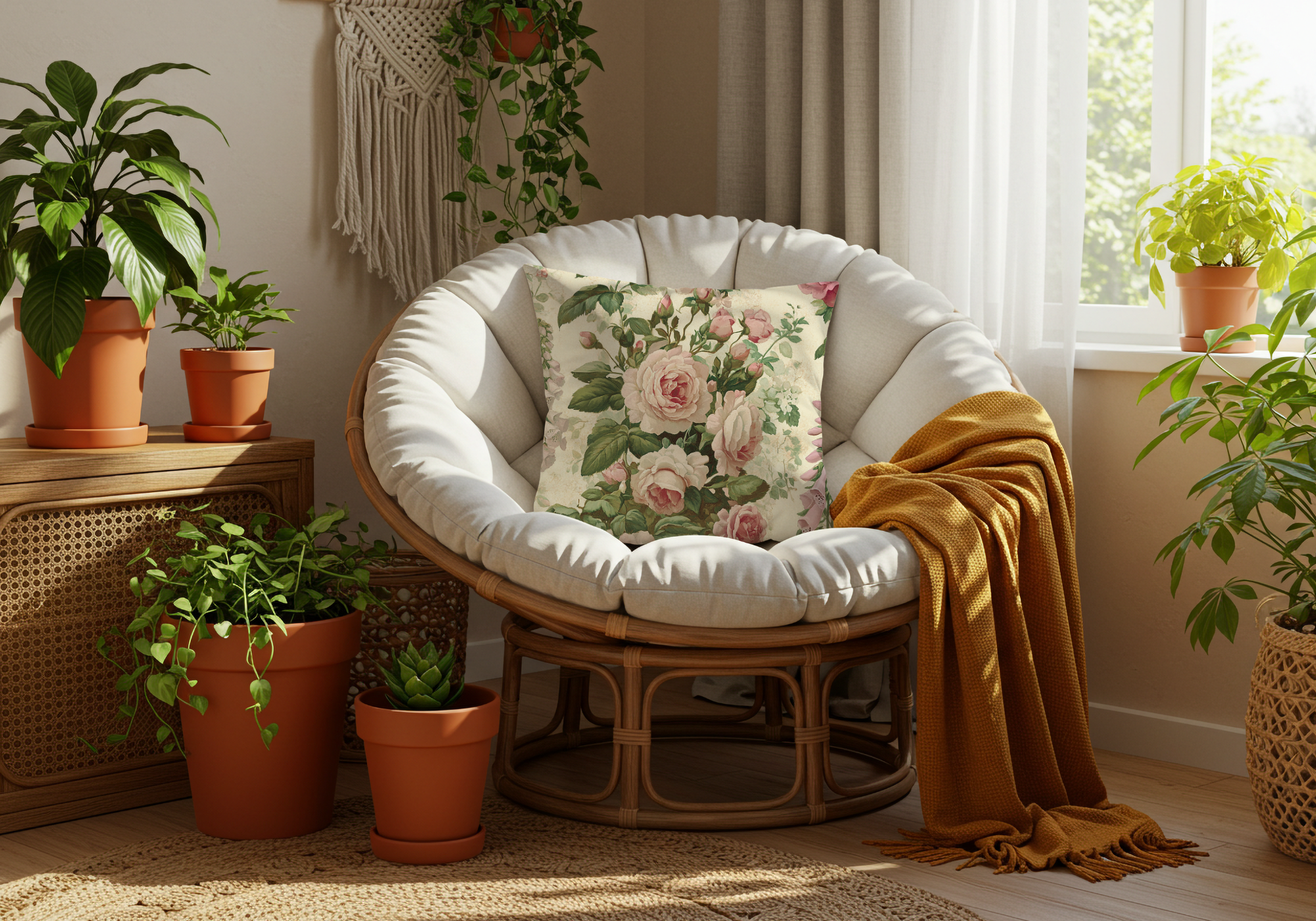 Personalized Blush Rose Garden Pillow with Custom Name