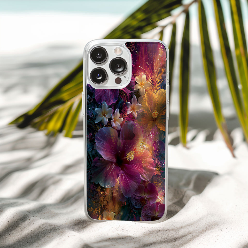 Custom Hibiscus Floral iPhone Case with Personalized Name & Botanical Protective Cover