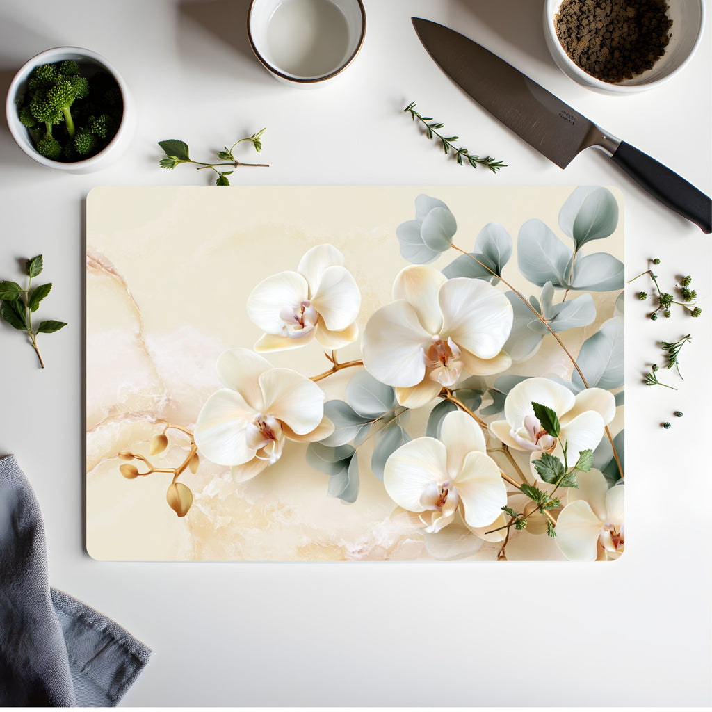 White Orchid Glass Cutting Board Personalized for Sophisticated Kitchen Décor