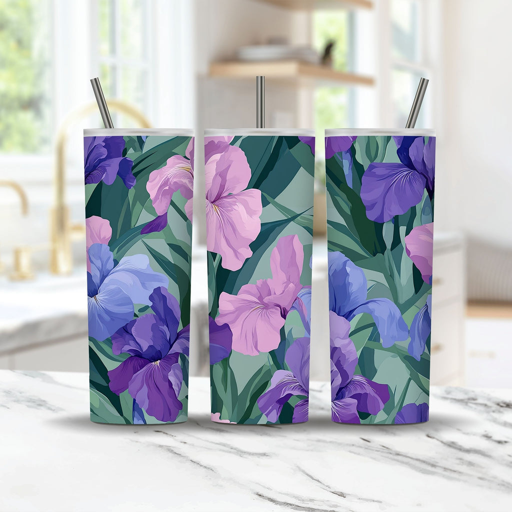 Personalized Purple Iris Bloom Insulated Tumbler with Custom Floral Design