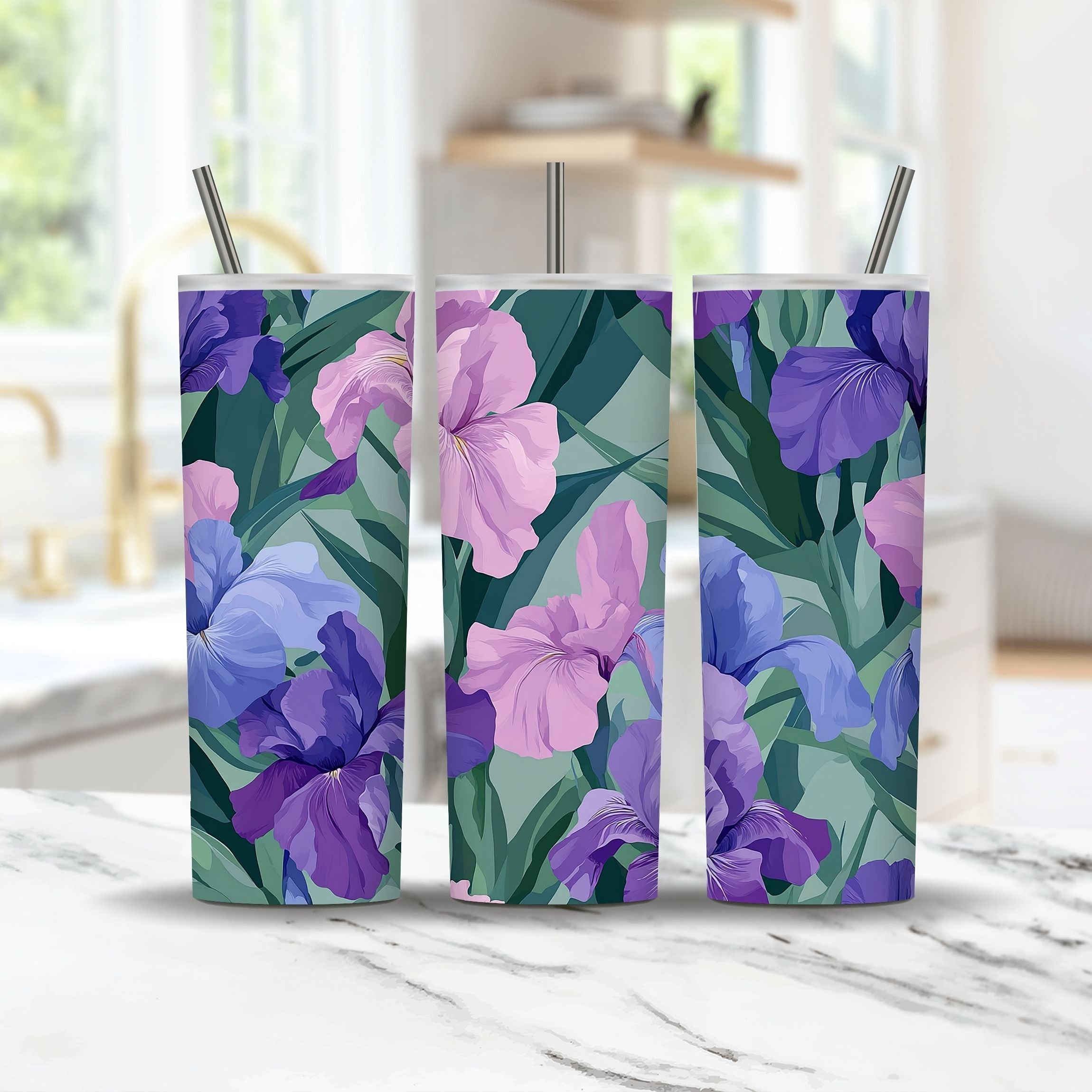 Personalized Purple Iris Bloom Insulated Tumbler with Custom Floral Design
