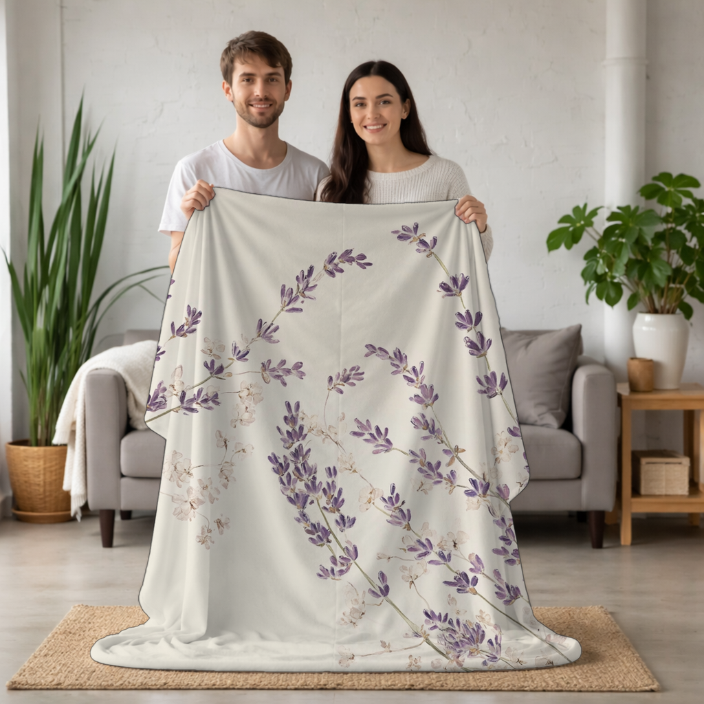 Personalized Lavender Garden Sherpa Blanket with Custom Name