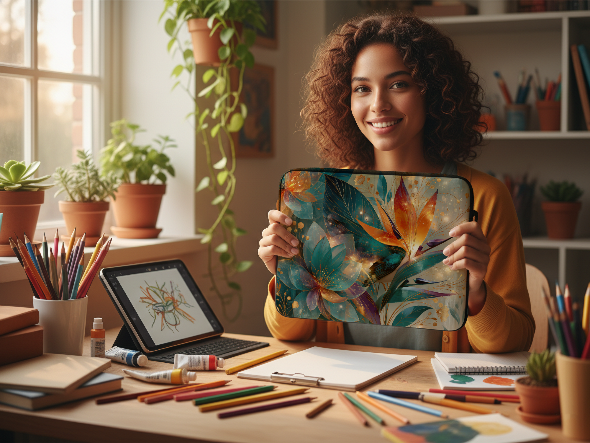 Personalized Floral Laptop Sleeve for Nature Lovers Custom Botanical Tech Case