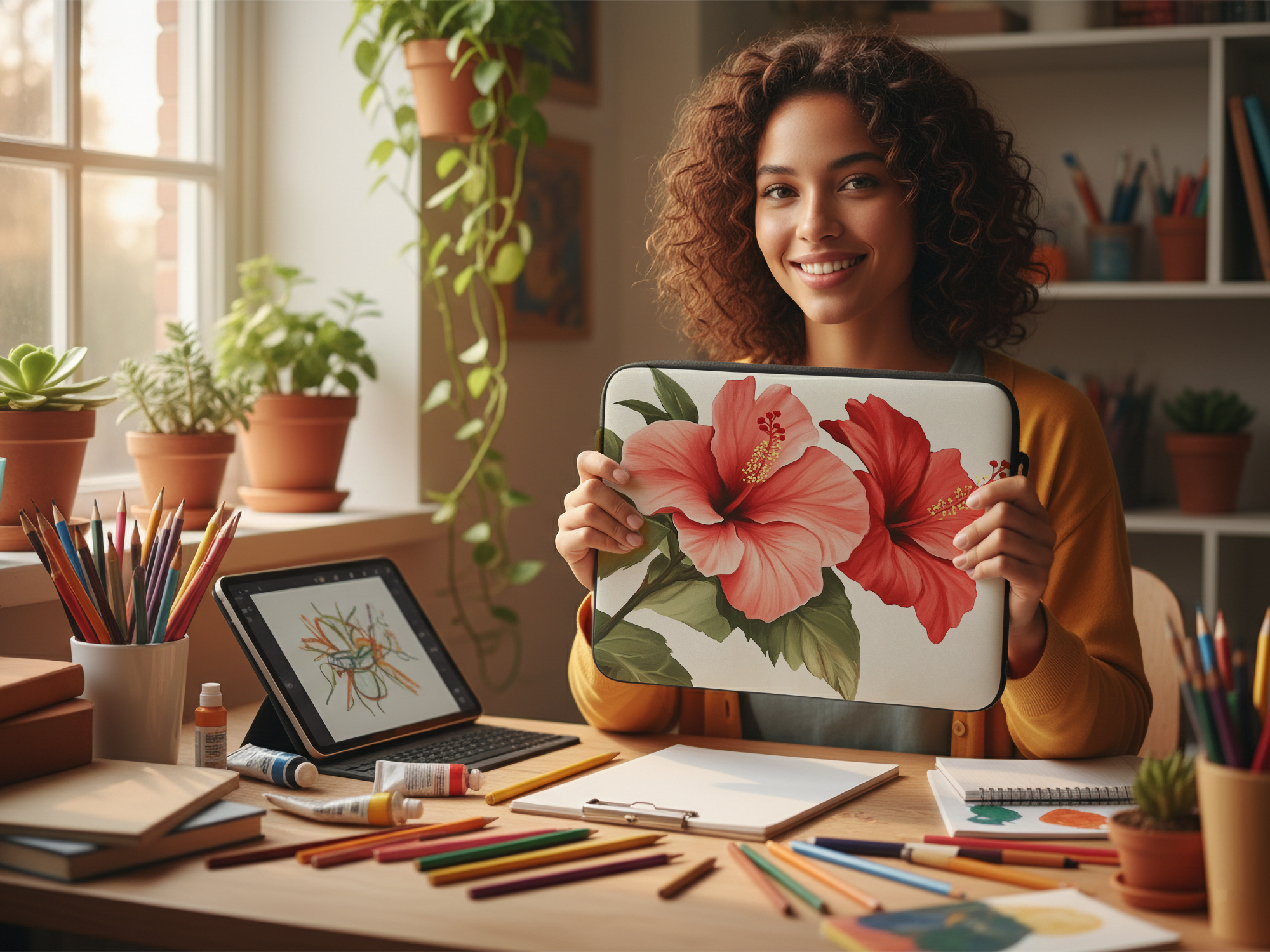 Tropical Hibiscus Laptop Folio Personalized with Name Botanical Device Case