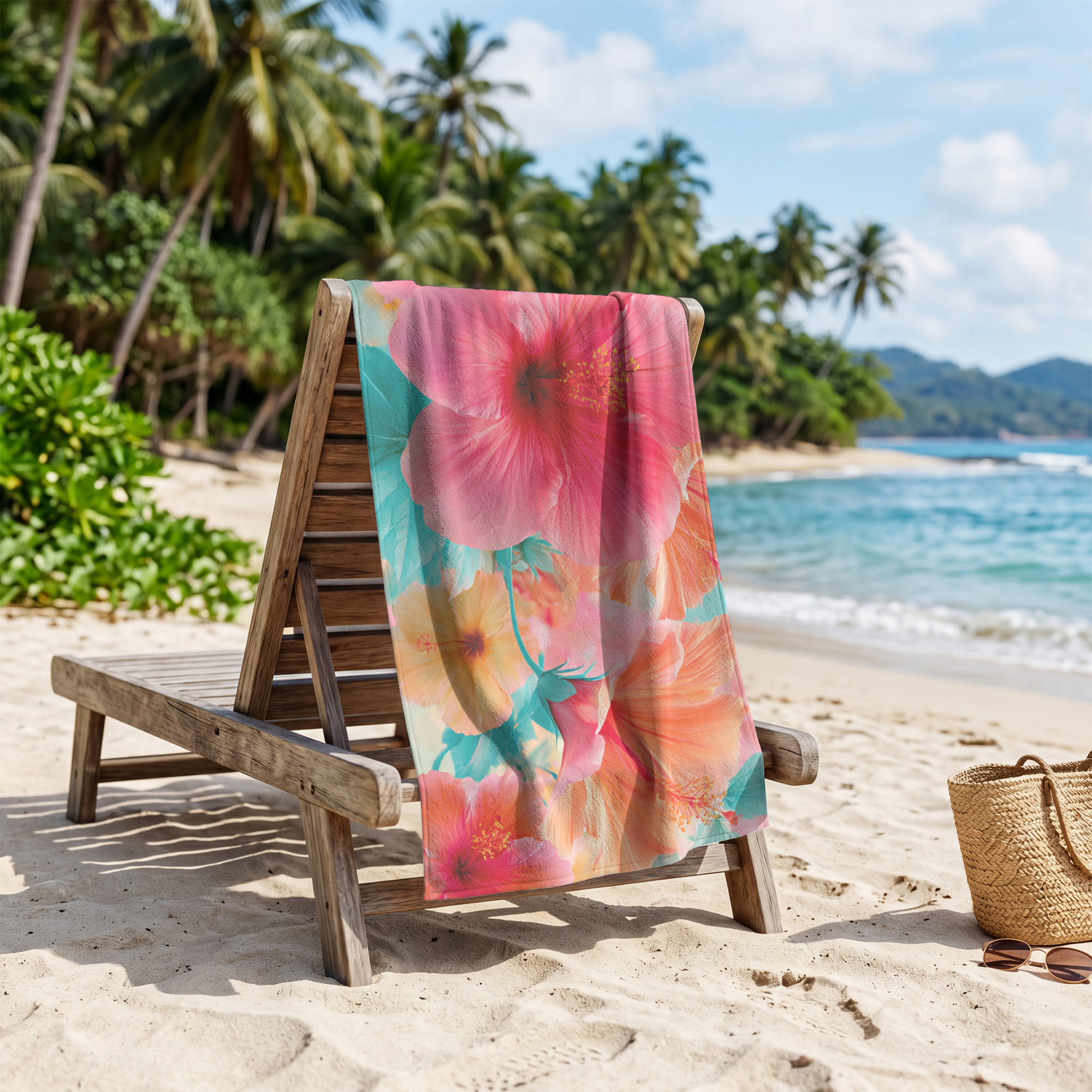 Custom Botanical Beach Towel with Personalized Name