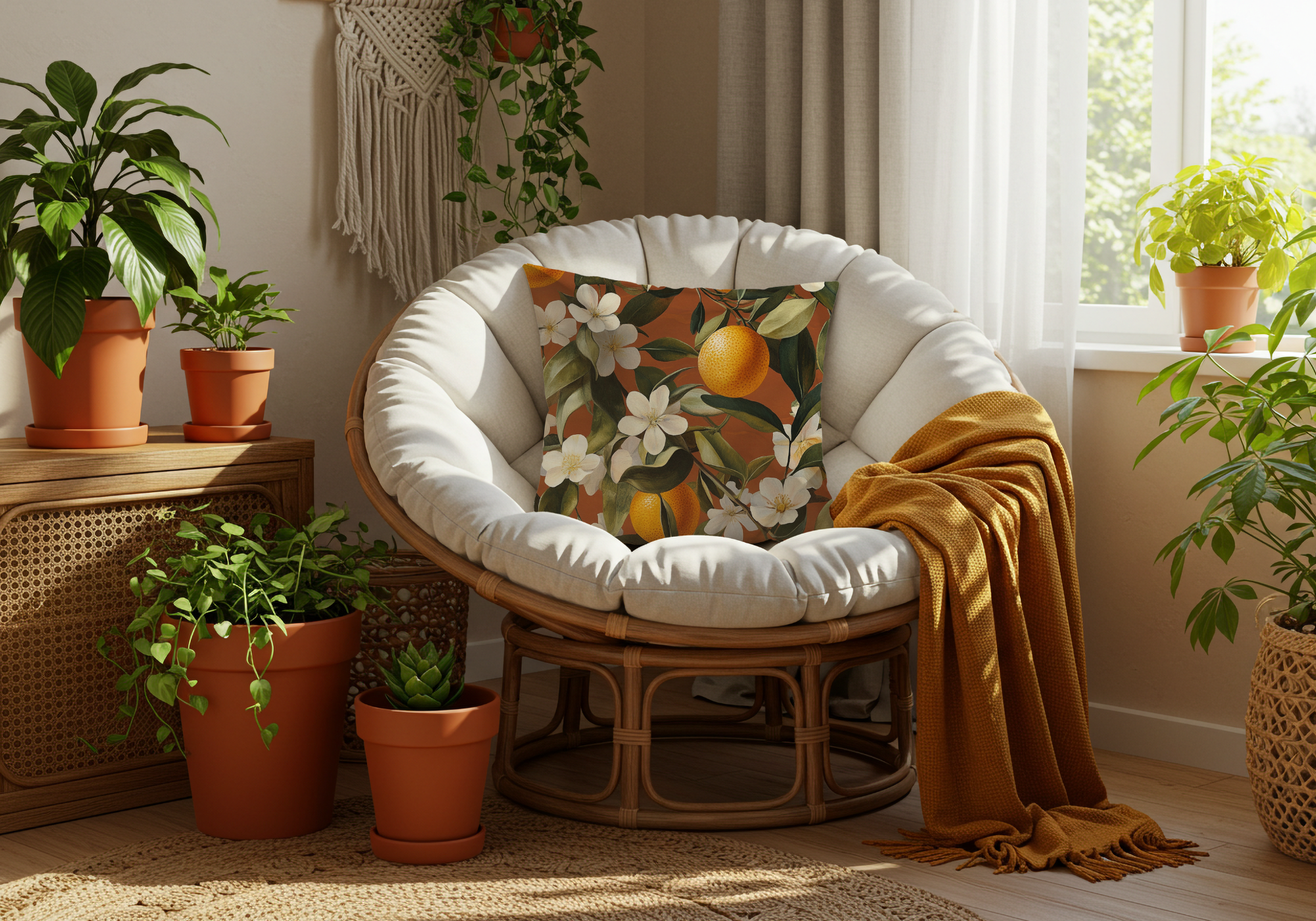 Personalized Orange Blossom Courtyard Pillow with Custom Name
