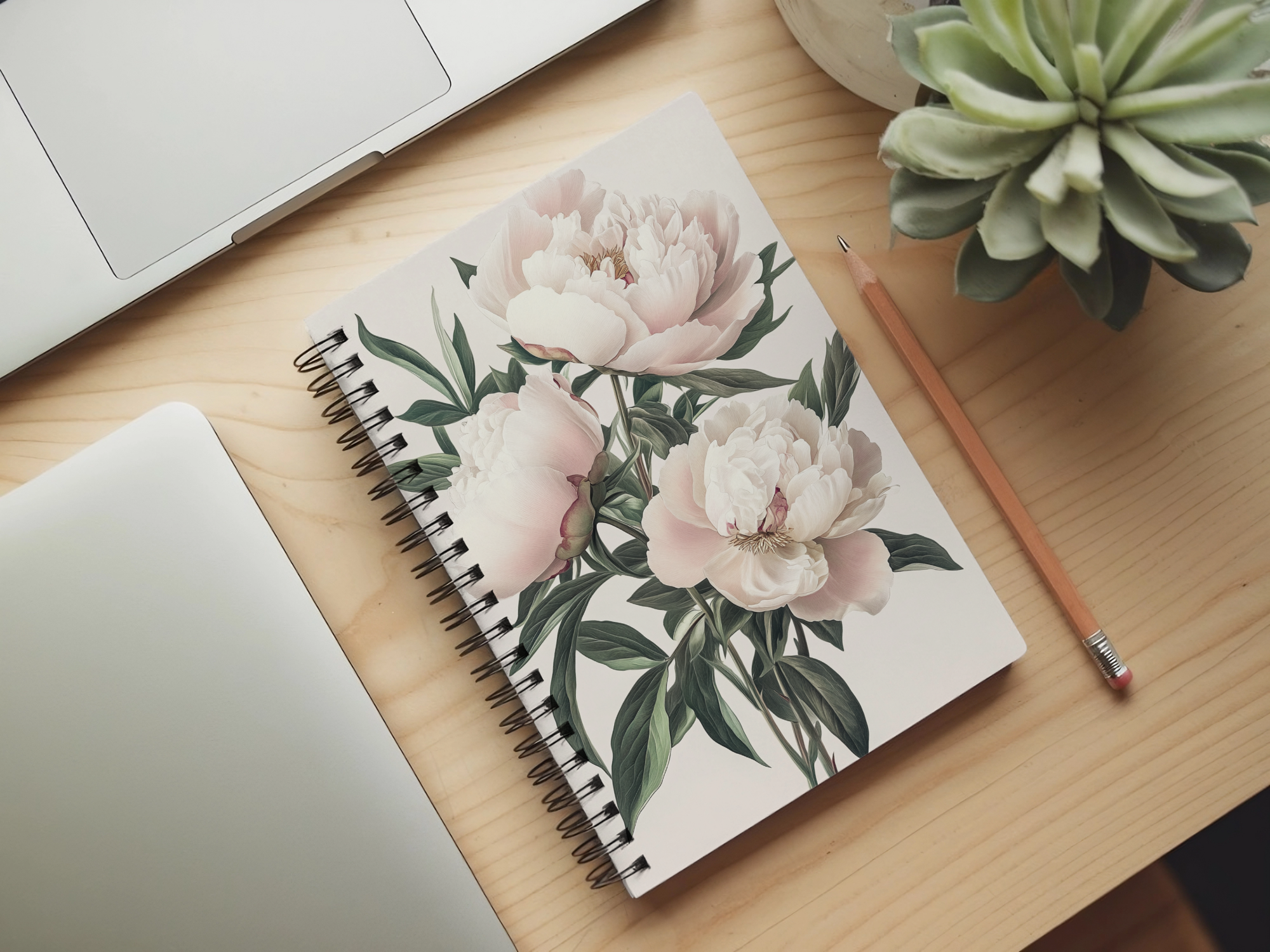 Peony Spiral Notebook Personalized for Blooming Ideas Collection