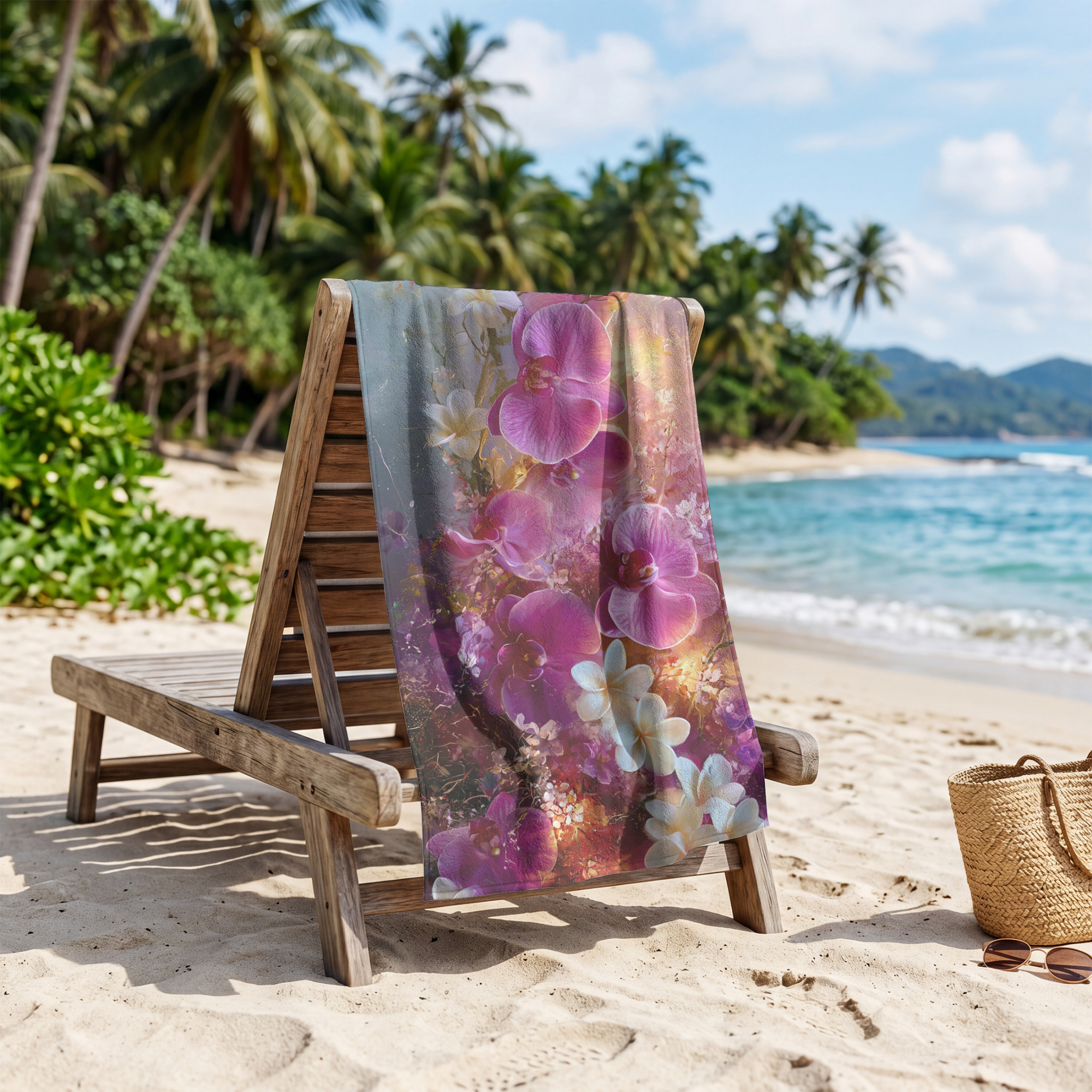 Luxury Floral Beach Towel with Personalized Name