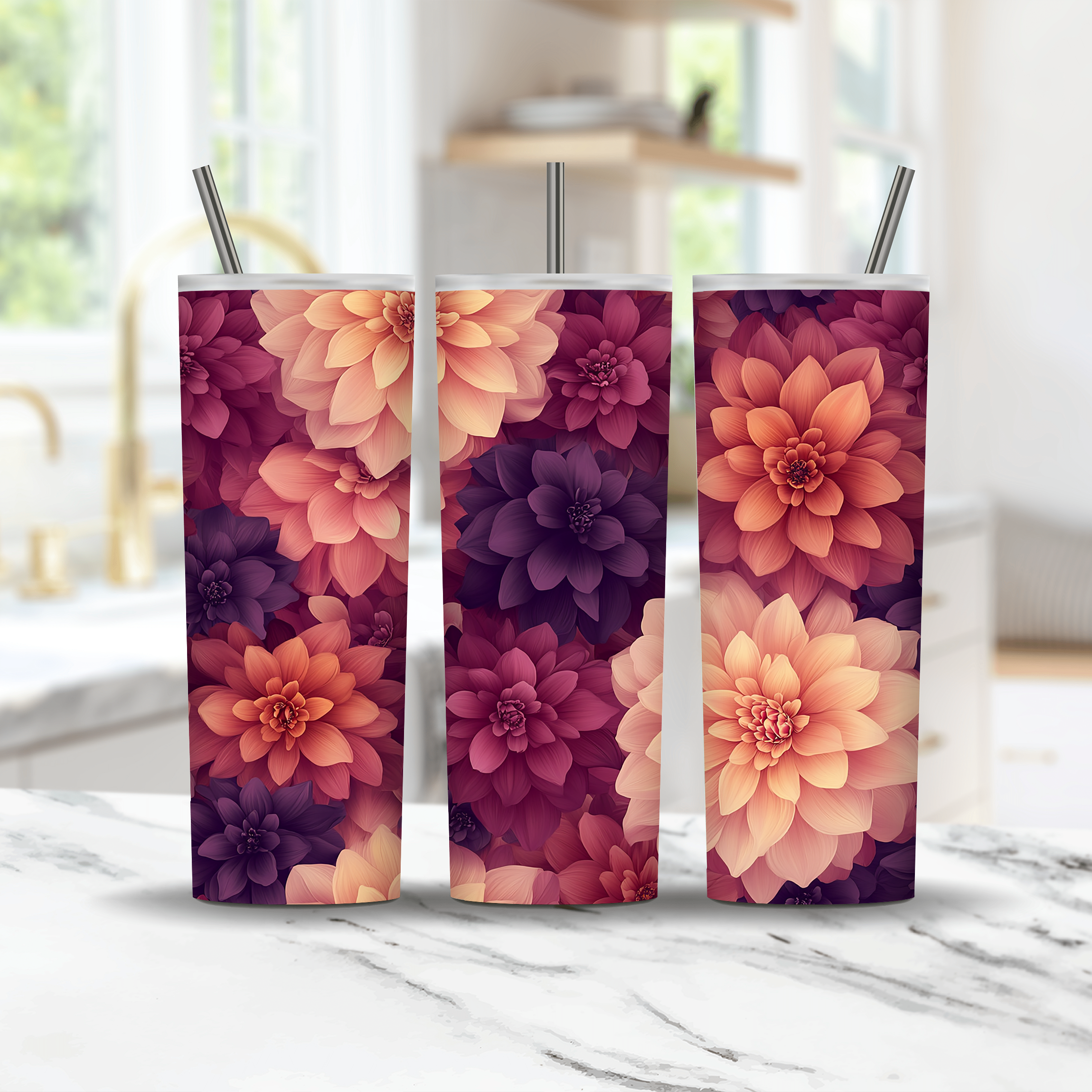 Personalized Dahlia Tumbler with Custom Name, Vibrant Floral Gift
