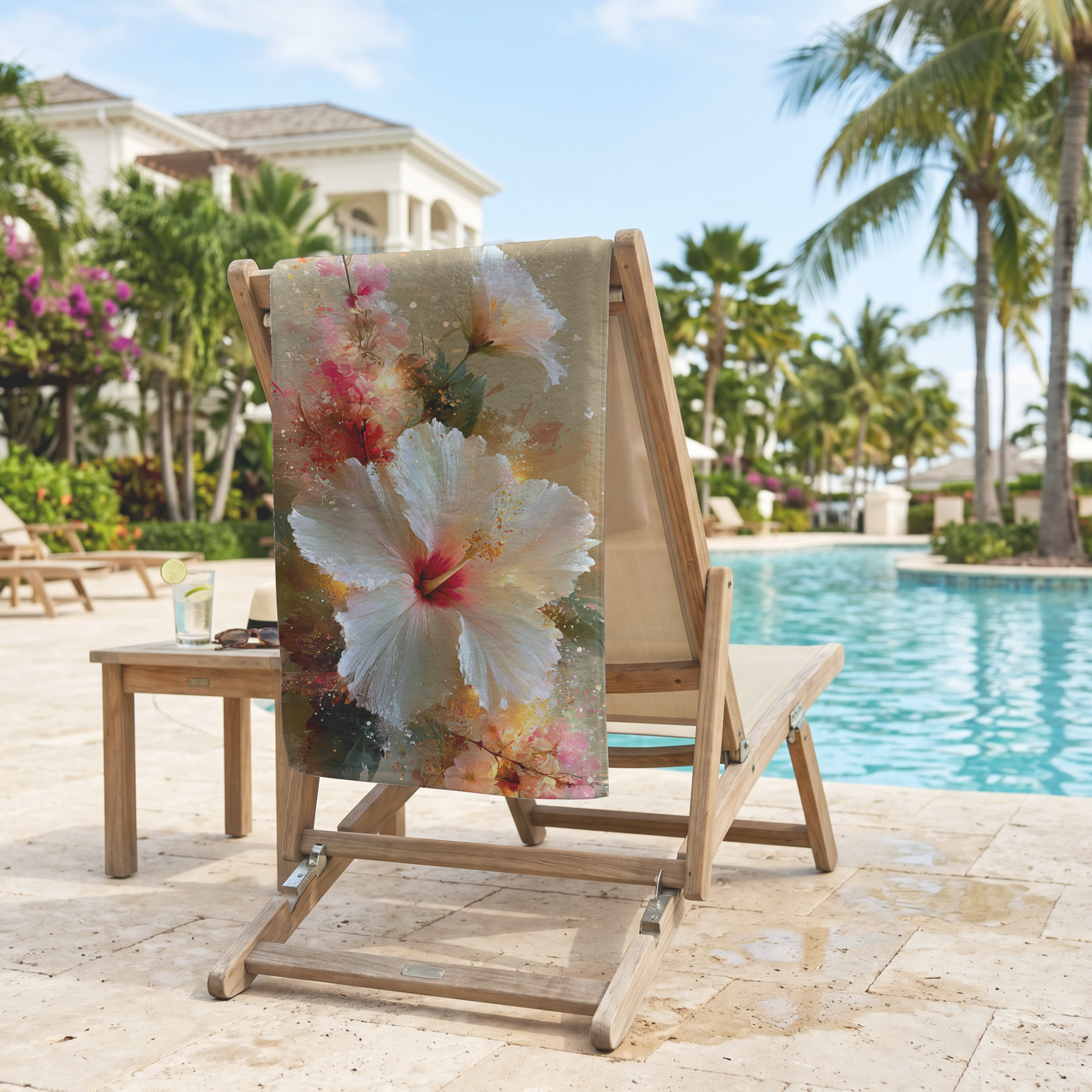 Personalized Floral Beach Towel with Custom Name | Botanical Bath Towel Gift