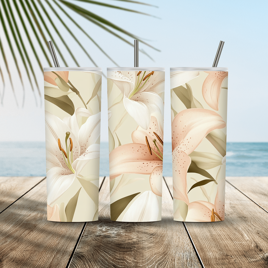 Personalized Lily Tumbler with Custom Name, Elegant Floral Gift