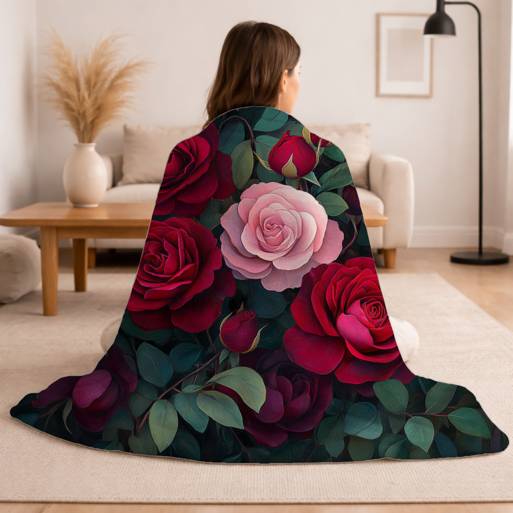 Personalized Rose Bouquet Sherpa Blanket with Custom Name