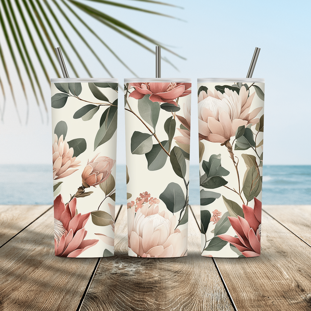 Personalized Protea Tumbler with Custom Name, Botanical Floral Gift