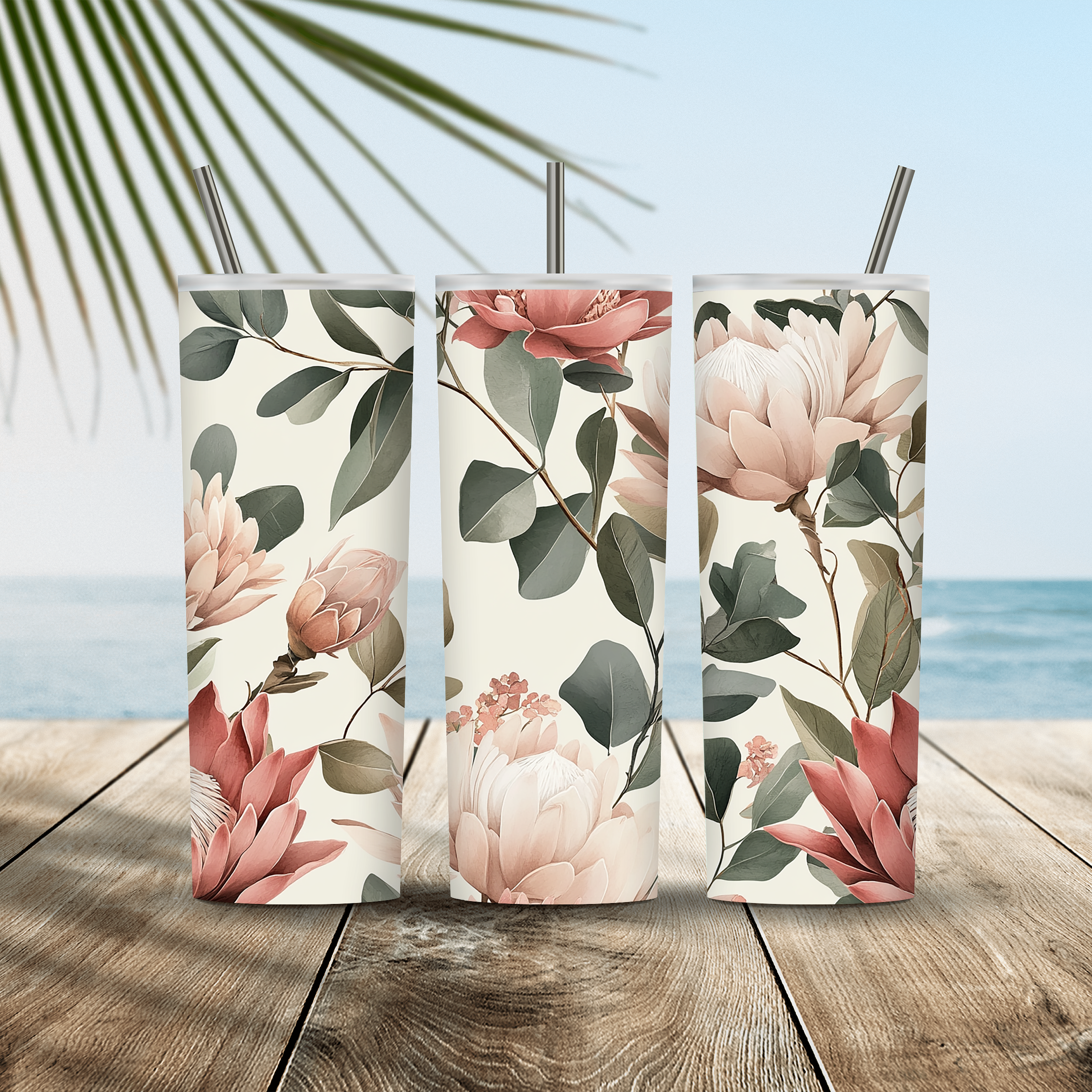 Personalized Protea Tumbler with Custom Name, Botanical Floral Gift