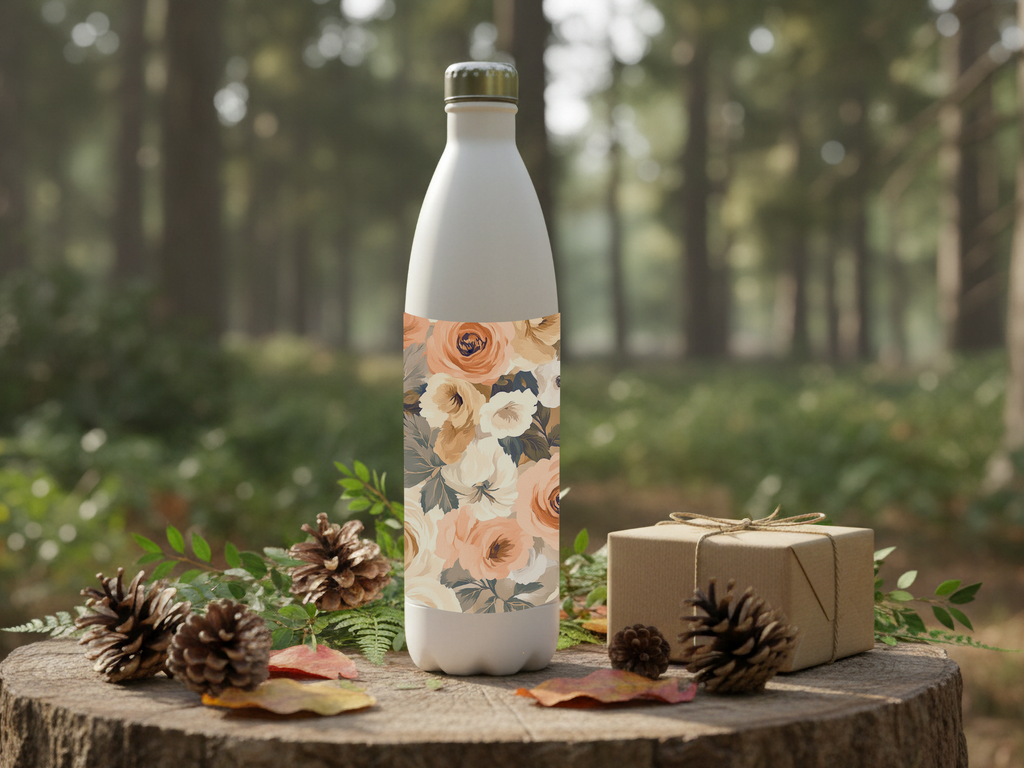 Personalized Botanical Artwork Water Bottle with Custom Name Design