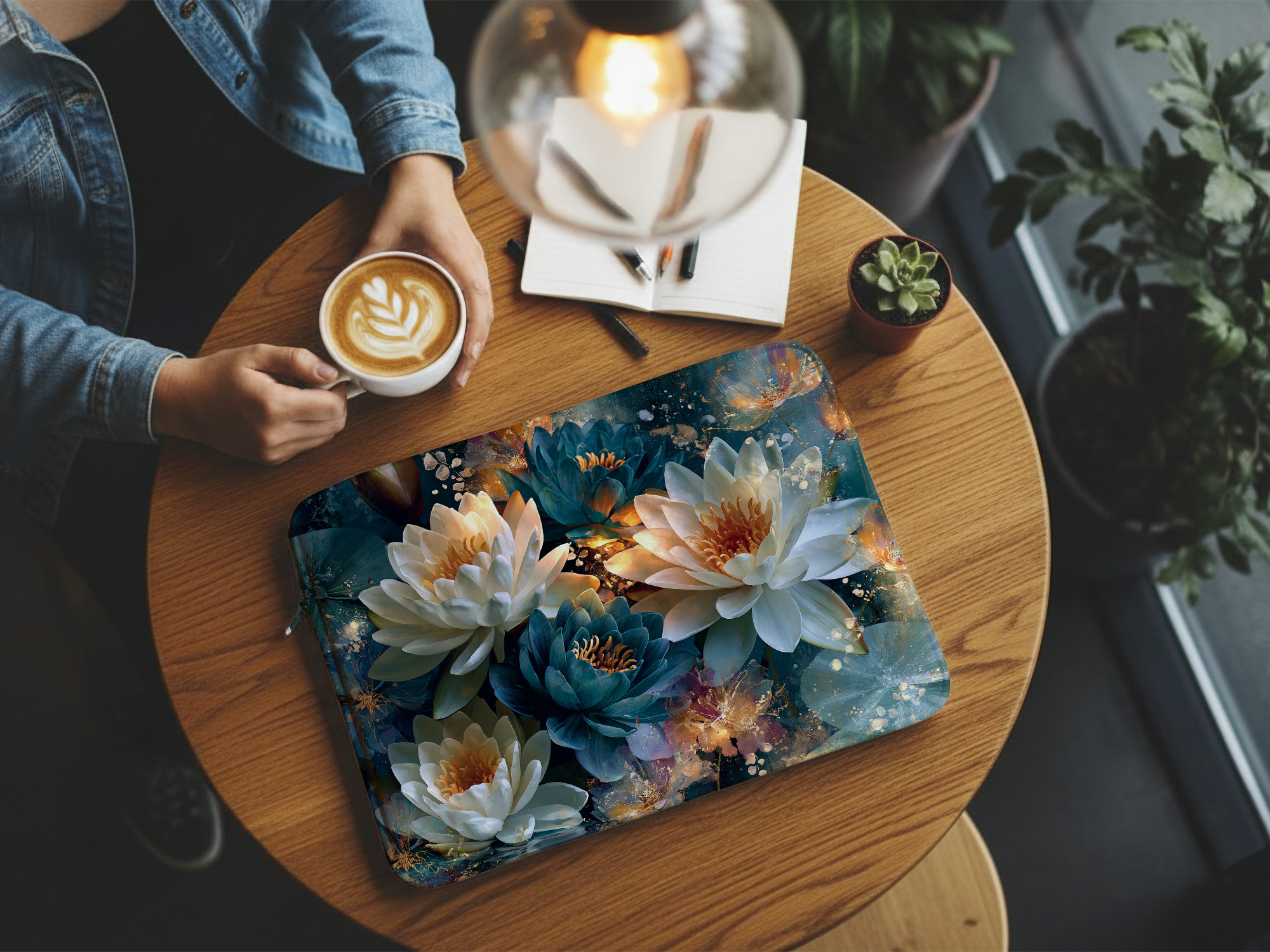 Water Lily Laptop Sleeve with Custom Name