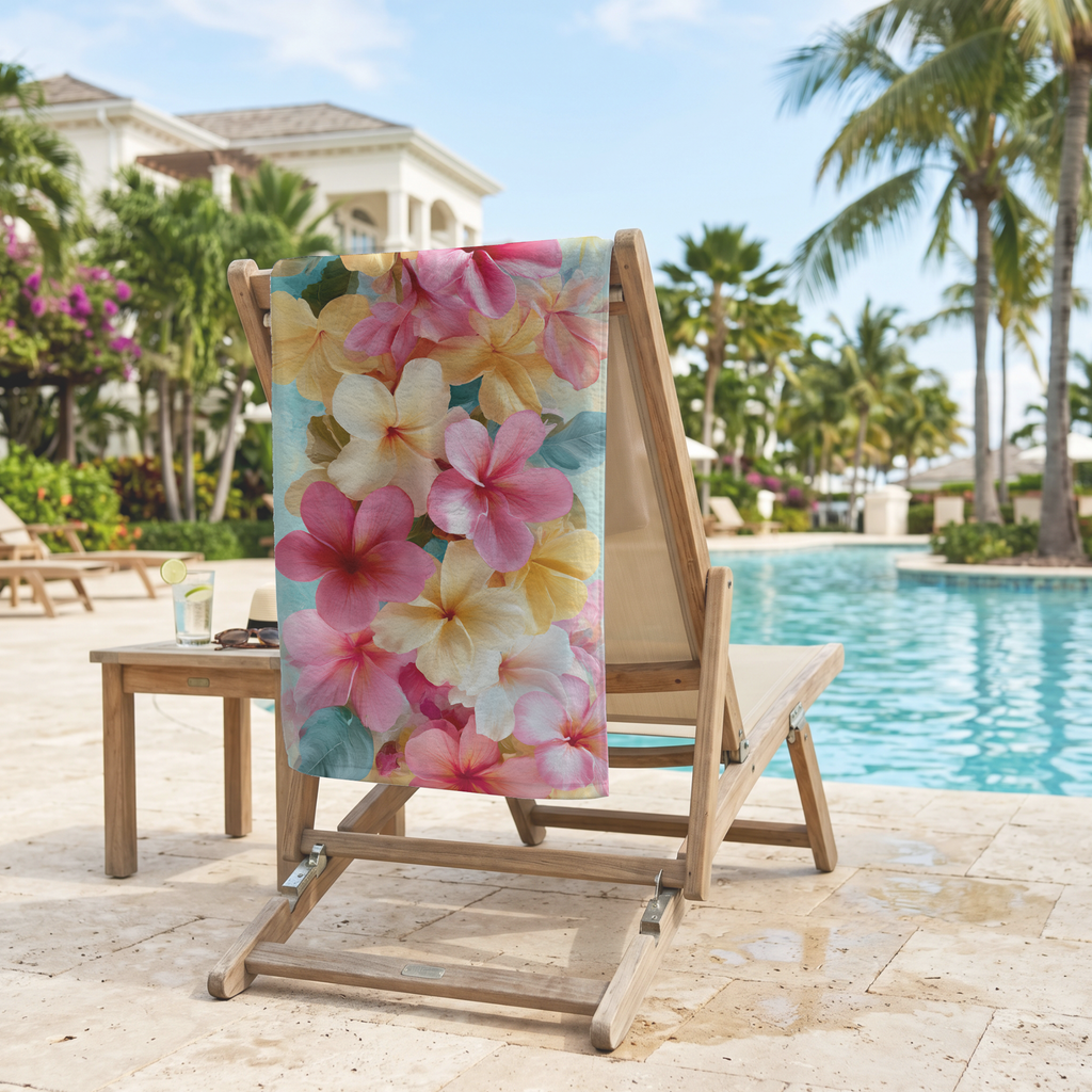 Personalized Botanical Beach Towel with Custom Floral Name