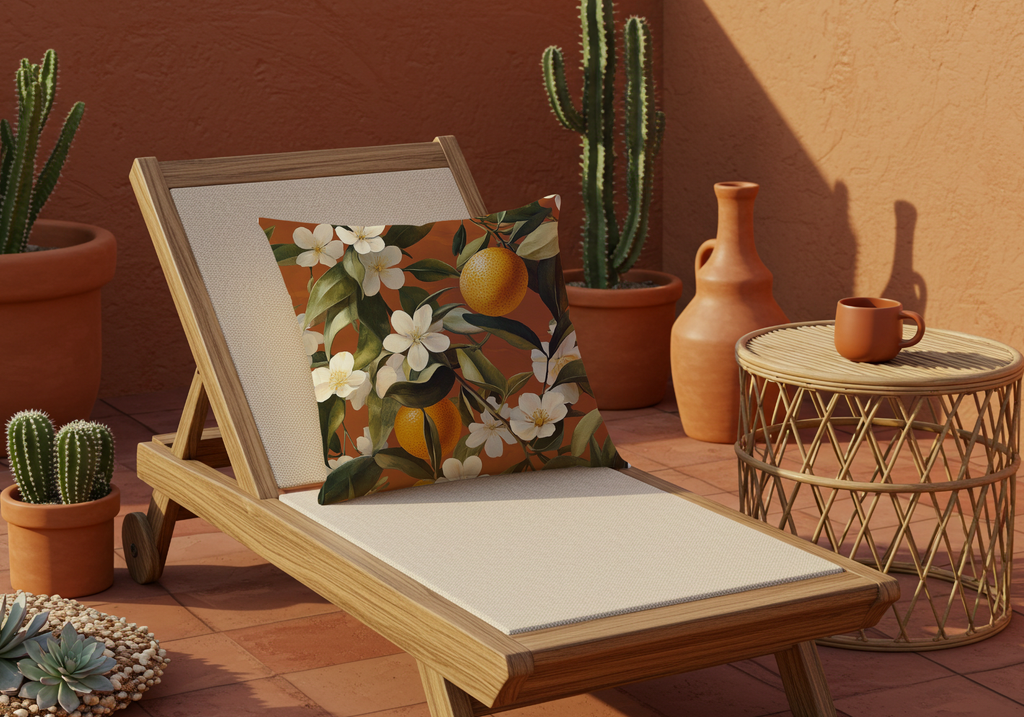 Personalized Orange Blossom Courtyard Pillow with Custom Name