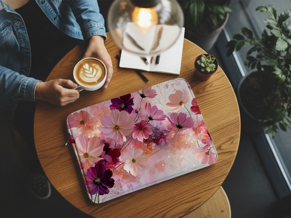 Cosmos Inspired Laptop Carry Case with Custom Name Floral Protection Sleeve
