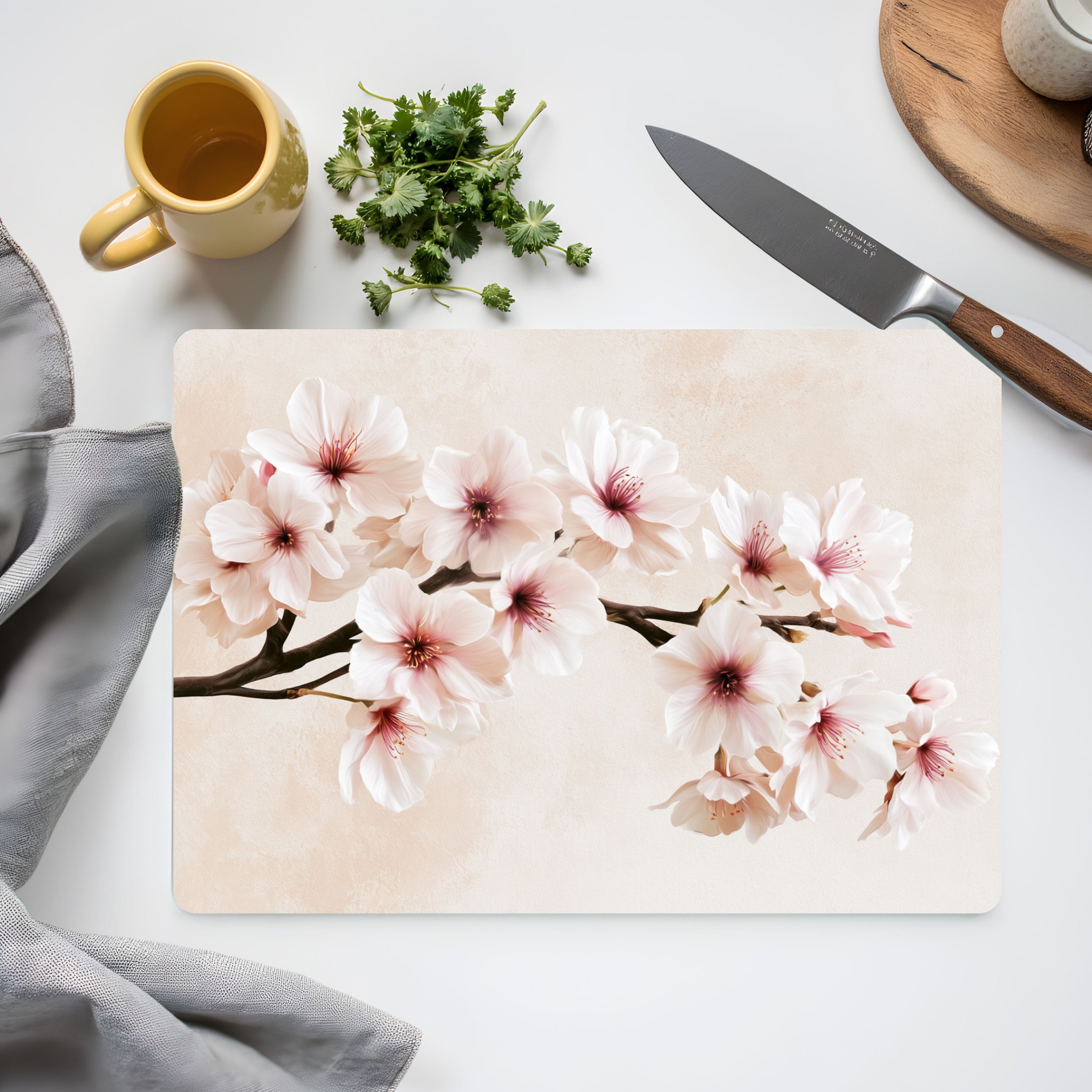 Sakura Blossom Glass Cutting Board Personalized for Serene Kitchen Elegance