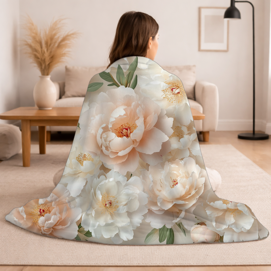 Personalized White Rose Sherpa Blanket with Custom Name