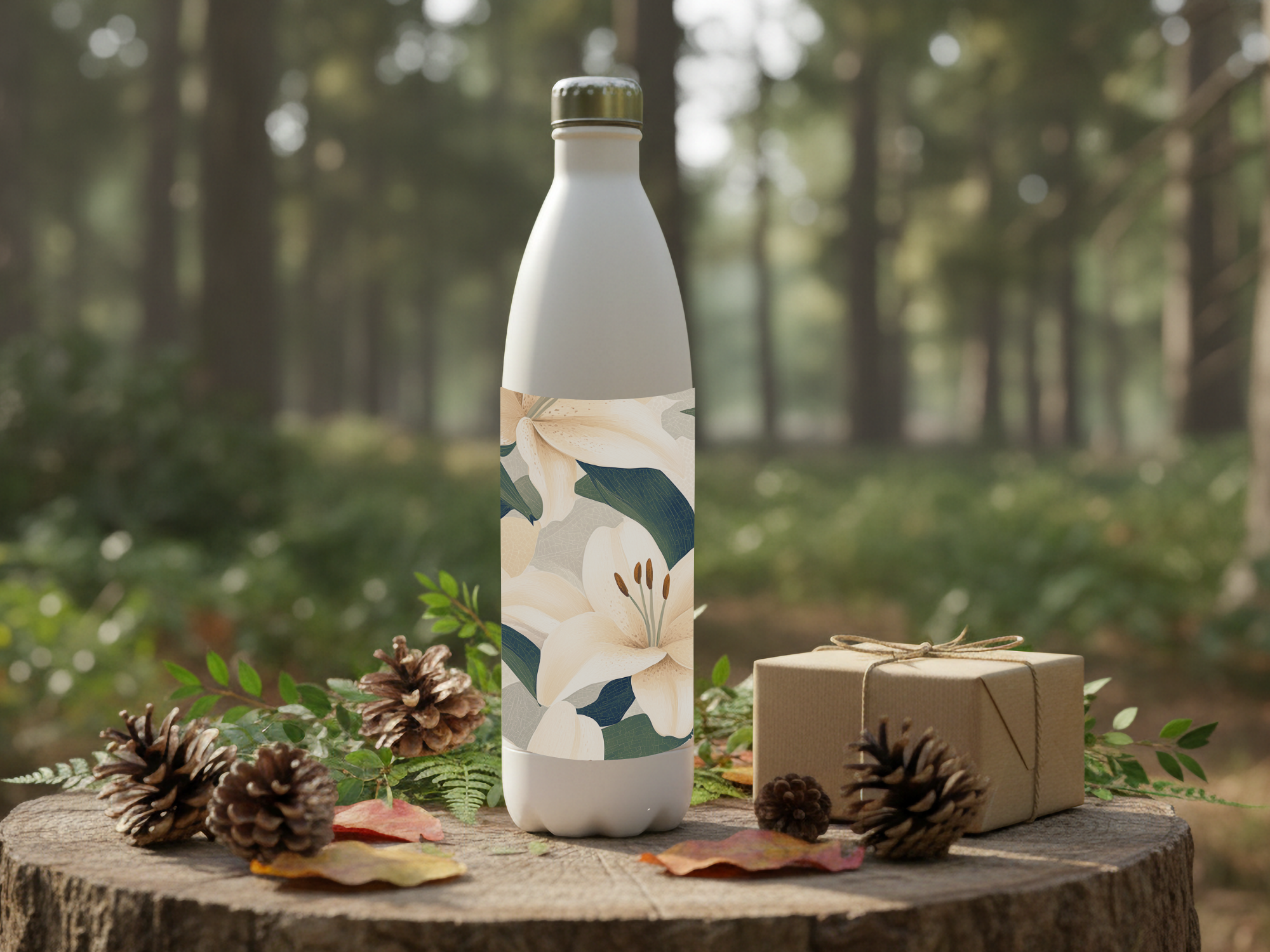 Lily Stainless Steel Water Bottle Personalized for Lakeside Bloom Escapes