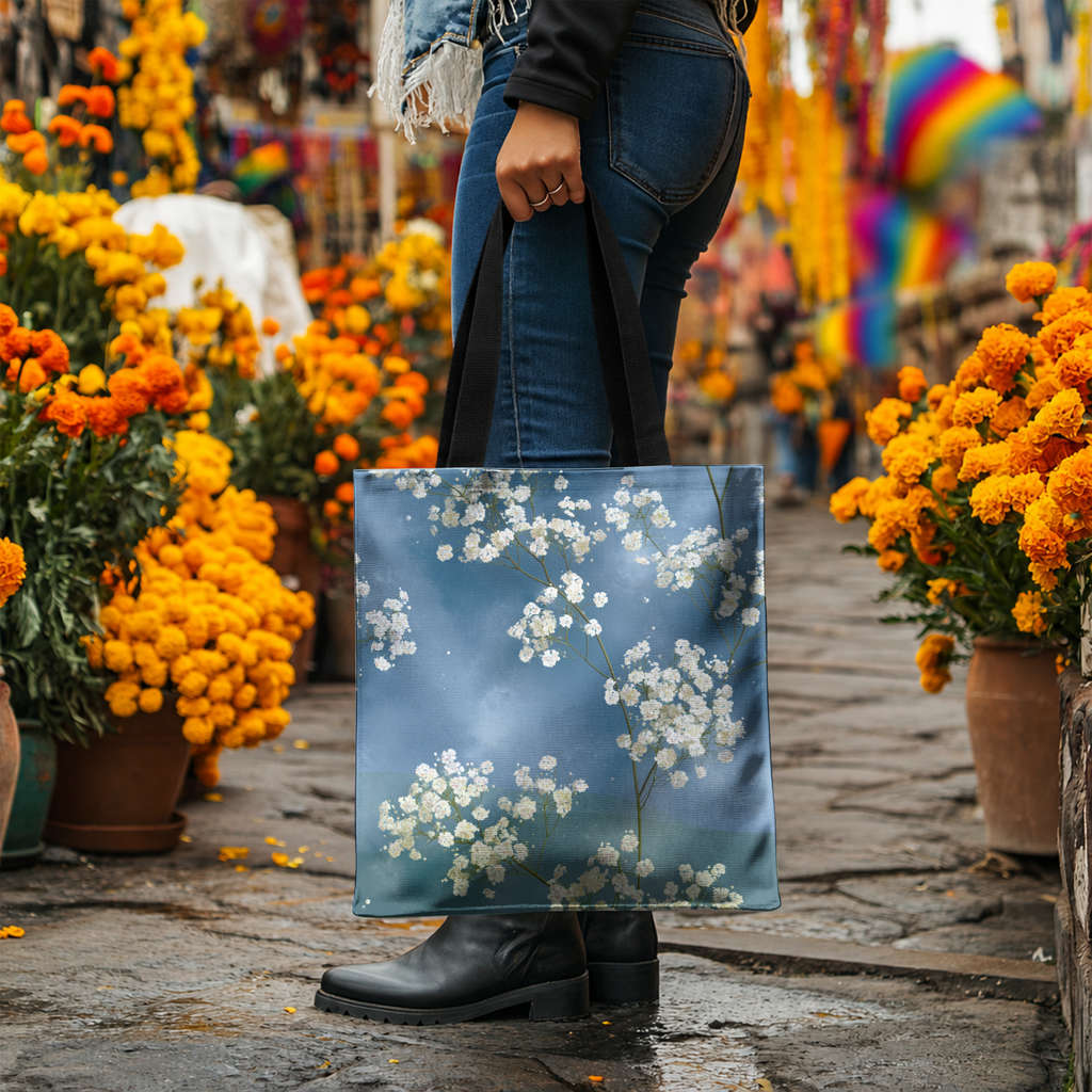 Custom White Orchid Carryall Tote Bag with Personalized Name for Everyday Use