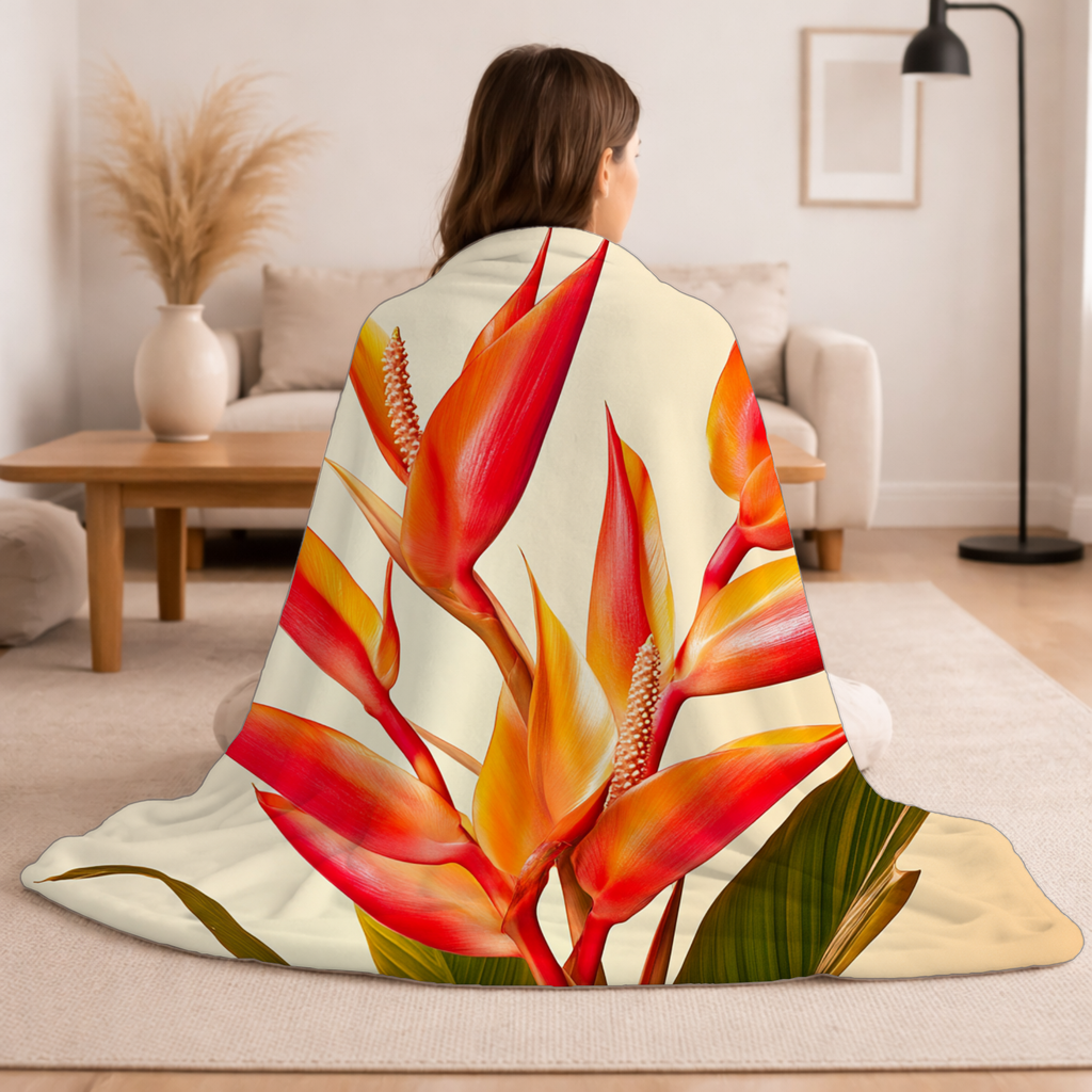 Birds of Paradise Blossom Retreat Sherpa Blanket with Custom Name
