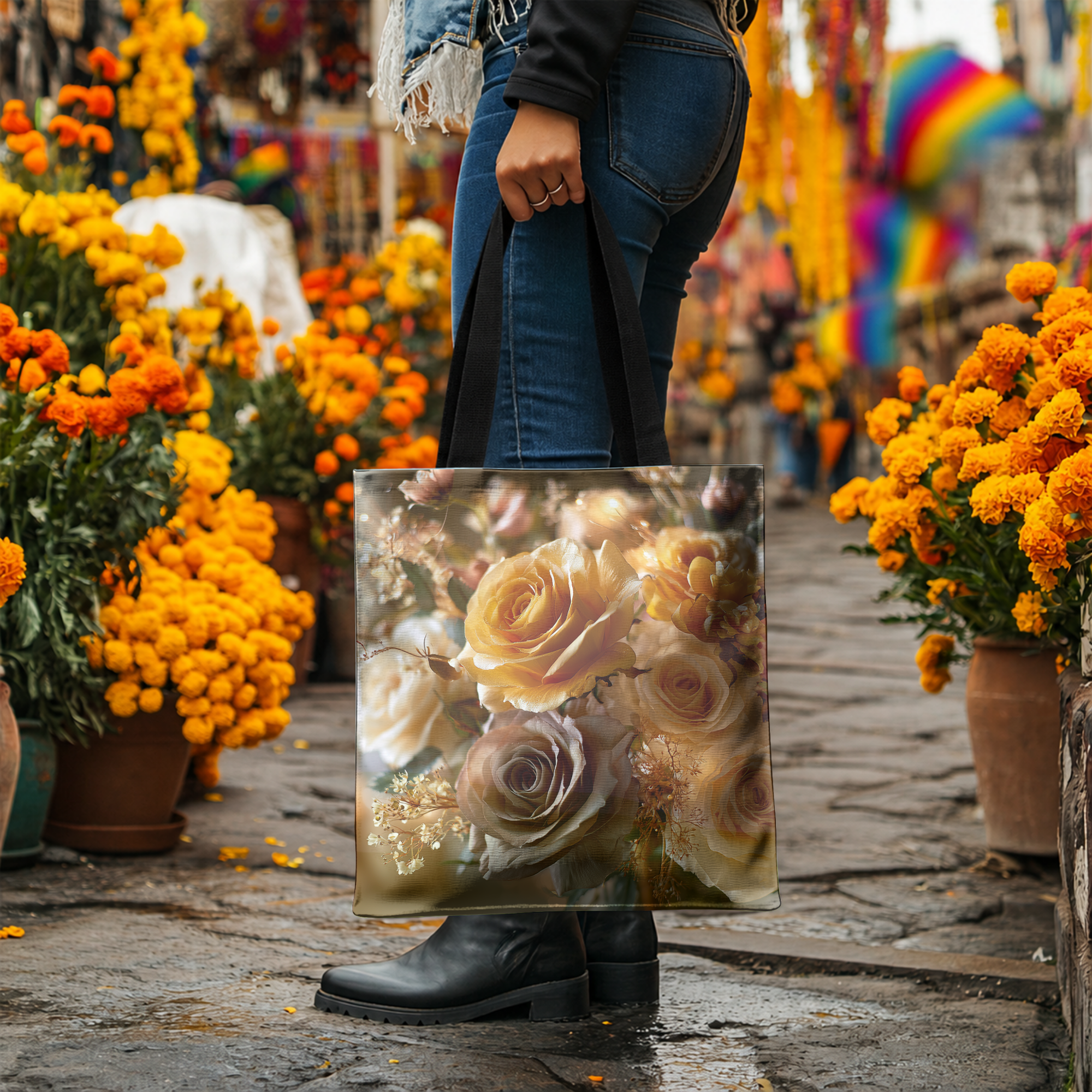 Personalized Botanical Market Bag with Custom Name for Shopping & Everyday Use