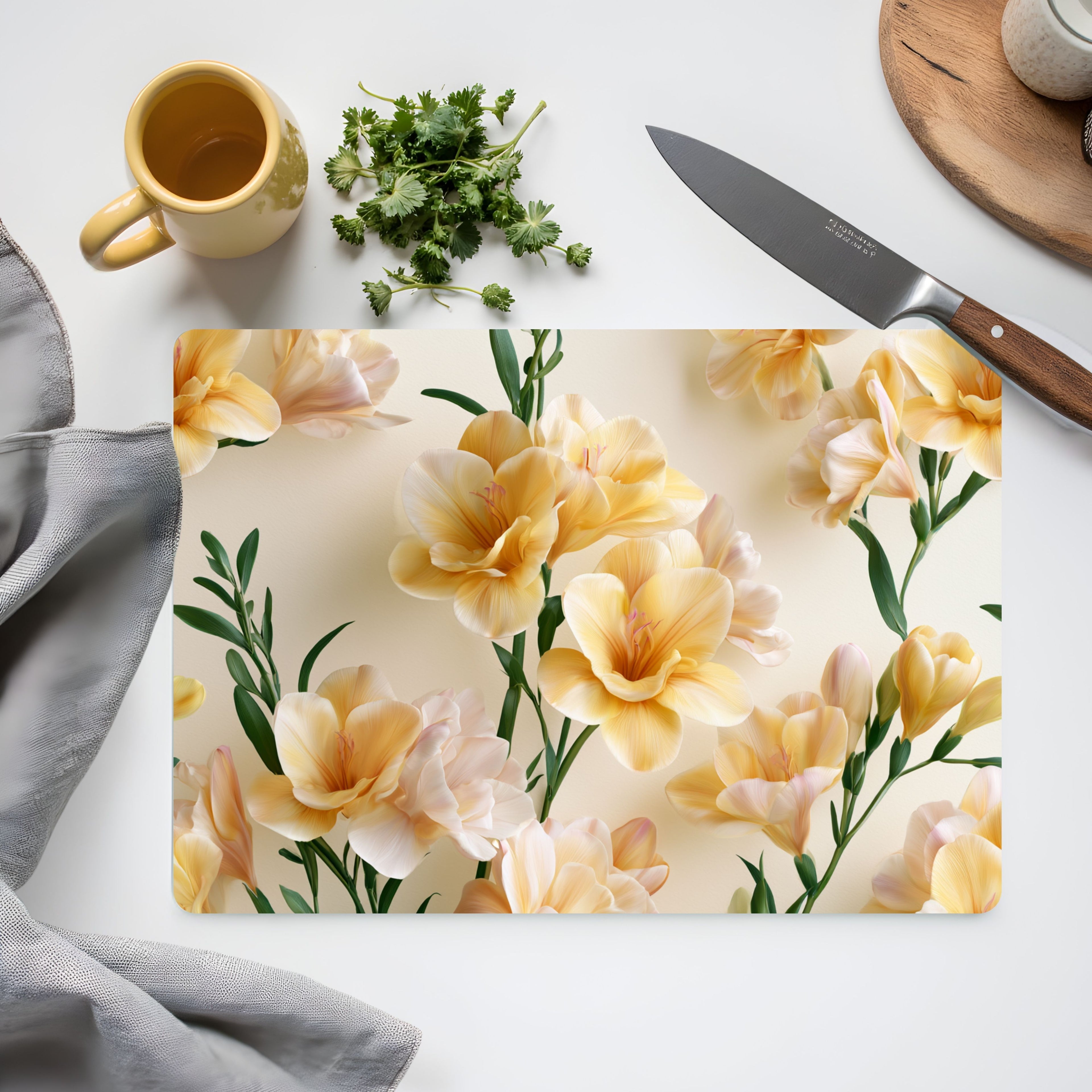 Freesia Garden Keepsake Glass Board Customized for Charming Floral Home Styling