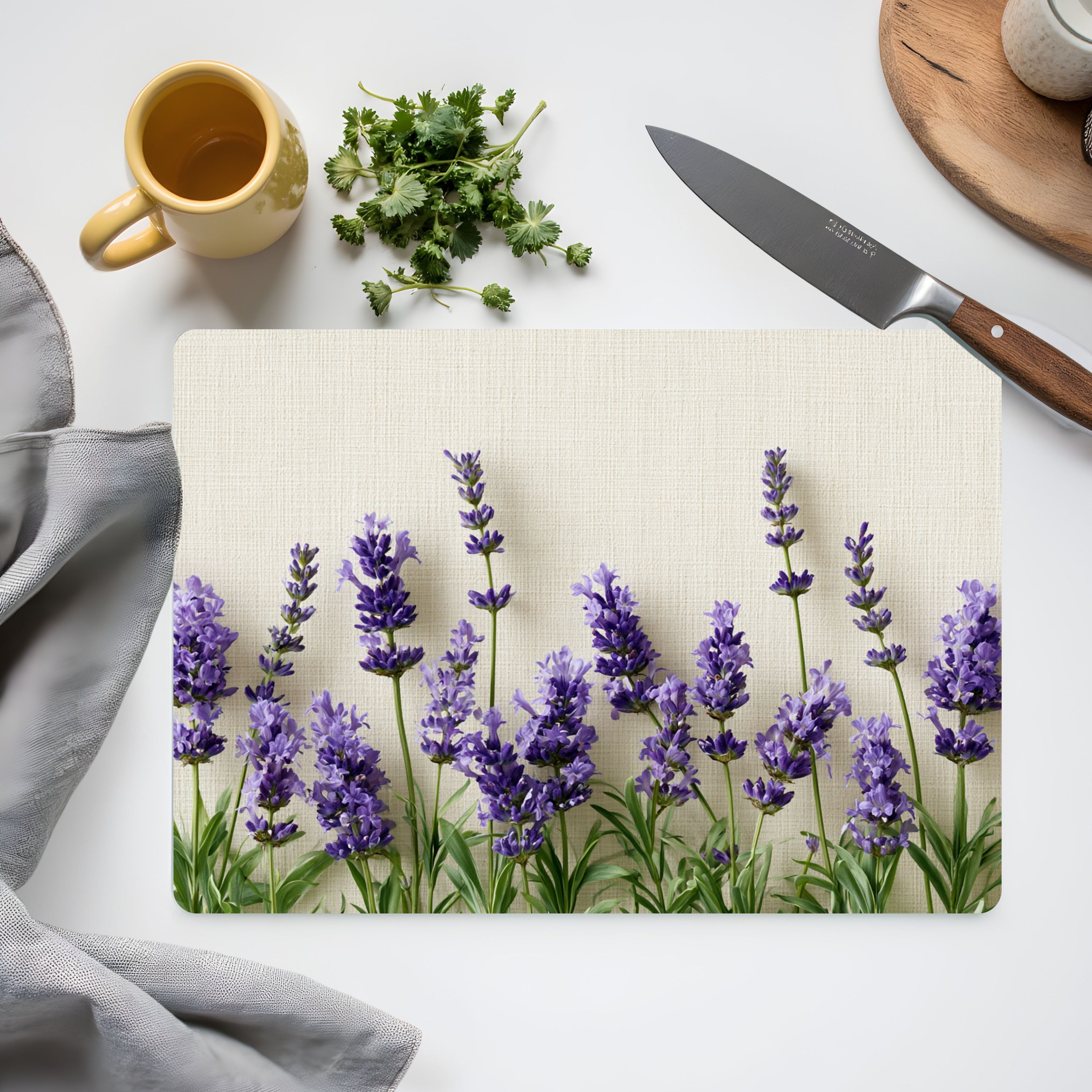 Lavender Meadow Glass Serving Board Personalized for Cottage Style Entertaining