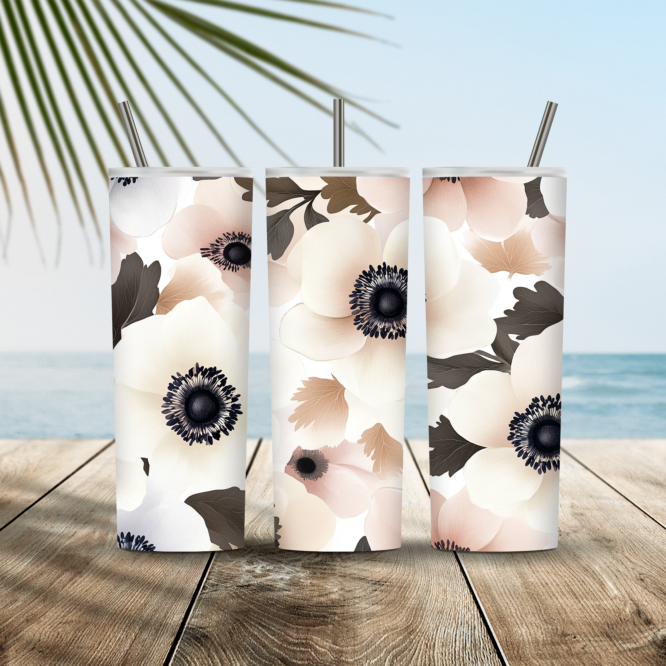 Personalized Anemone Floral Stainless Steel Tumbler with Custom Name