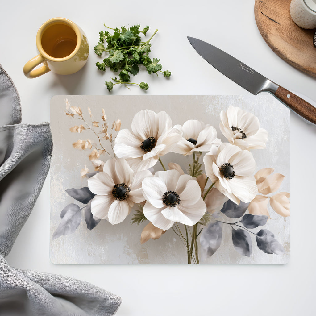 Anemone Bloom Glass Cutting Board Personalized for Elegant Floral Kitchens