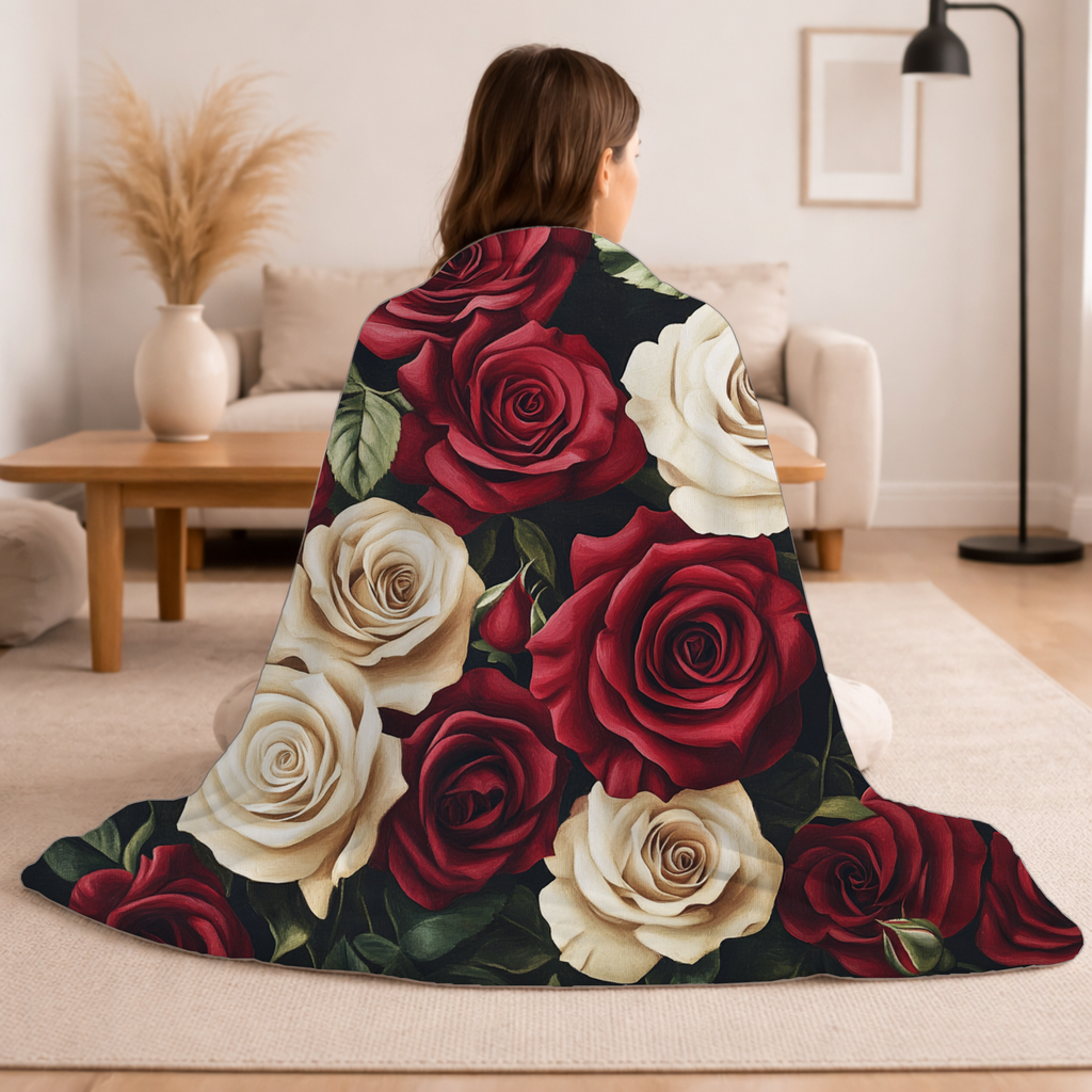 Personalized Rose Bloom Sherpa Blanket with Custom Name
