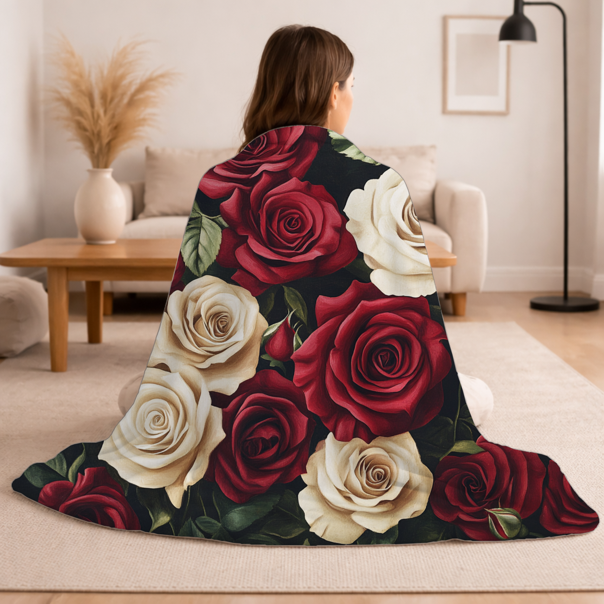 Personalized Rose Bloom Sherpa Blanket with Custom Name
