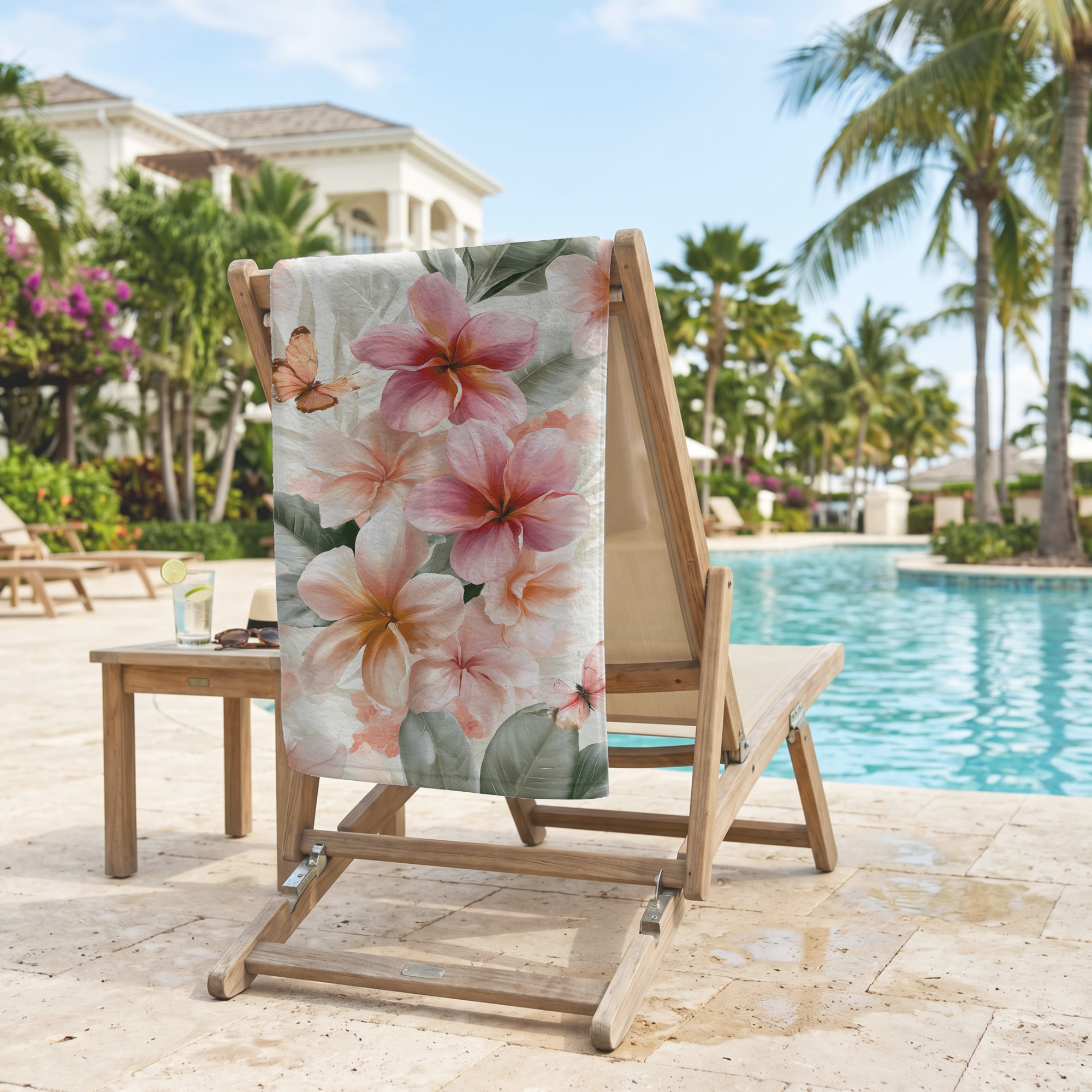 Personalized Floral Beach Towel – Custom Name Botanical Bath Towel