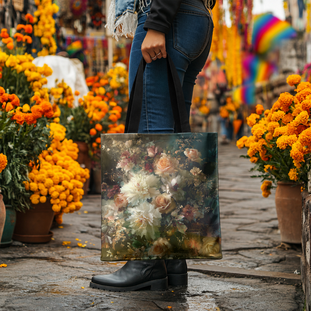 Custom Floral Shopper Tote Bag with Personalized Name for Travel & Daily Carry