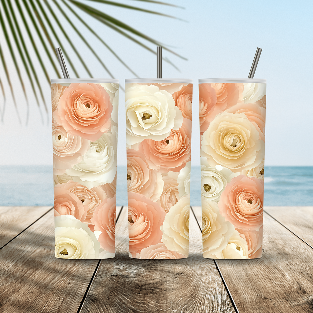 Personalized Ranunculus Tumbler, Custom Name Floral Travel Cup, Flower Gift