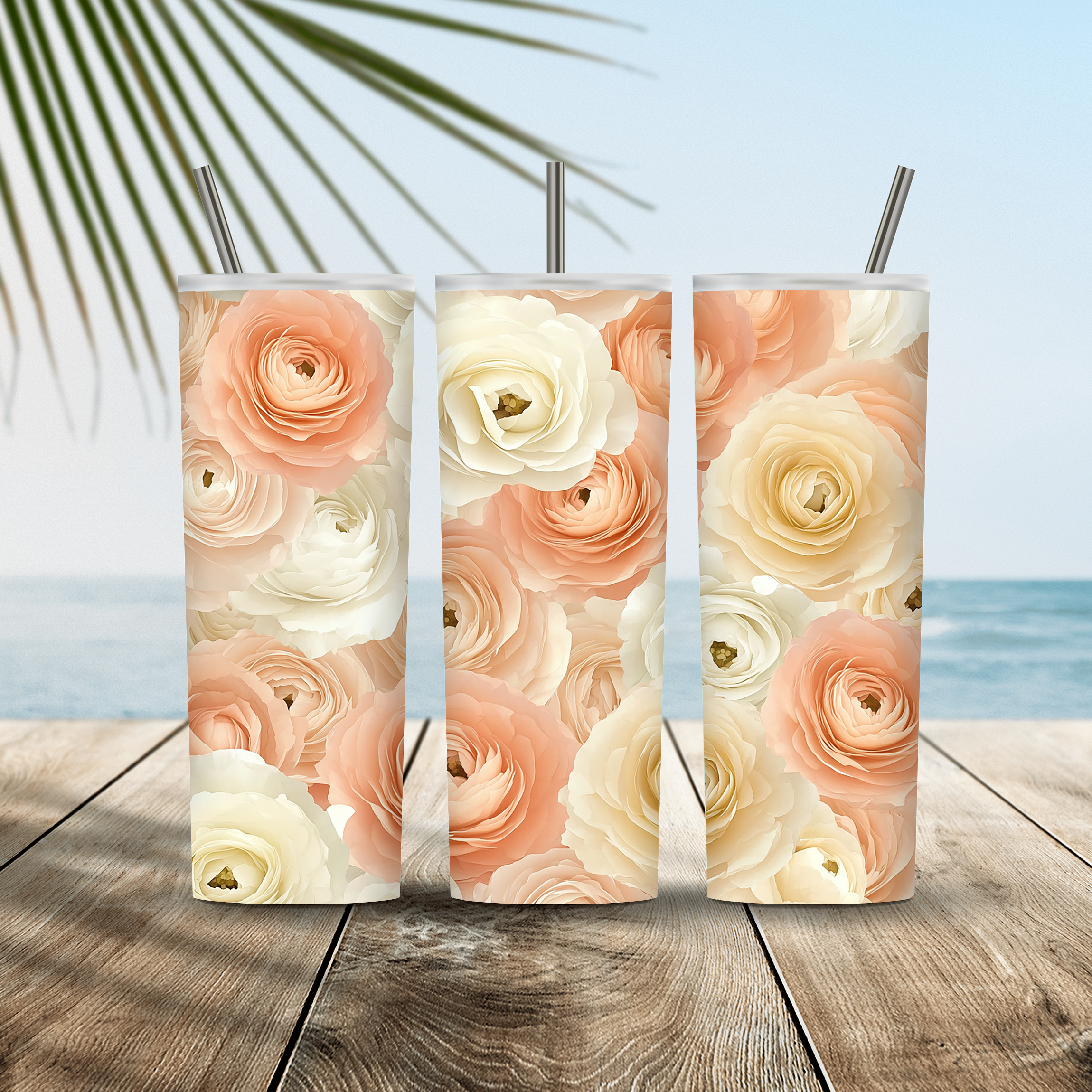 Personalized Ranunculus Tumbler, Custom Name Floral Travel Cup, Flower Gift