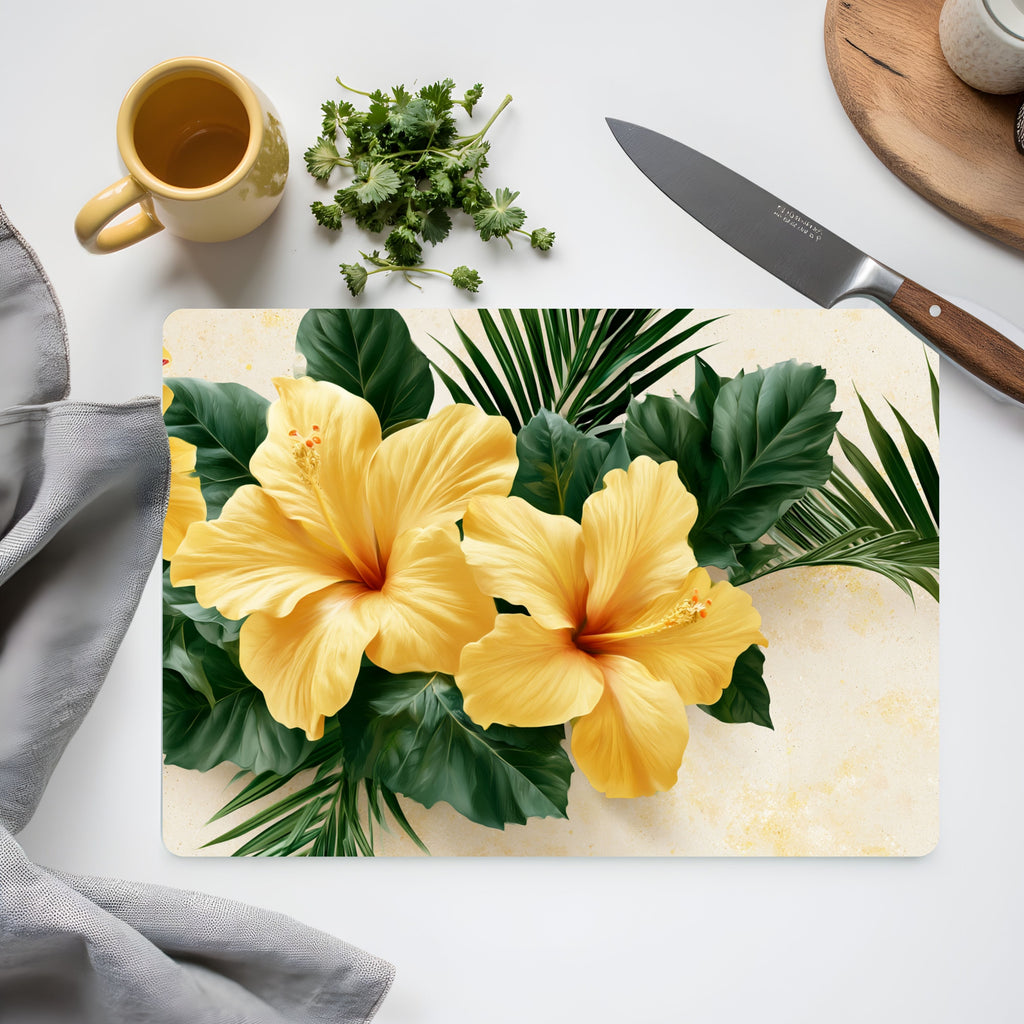 Hibiscus Paradise Glass Cutting Board Personalized for Tropical Kitchen Style