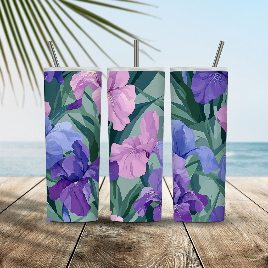 Personalized Purple Iris Bloom Insulated Tumbler with Custom Floral Design