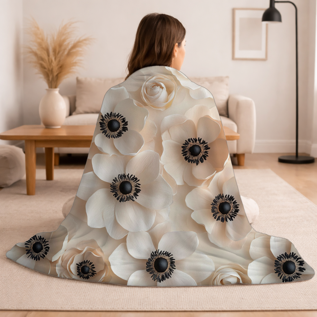 Personalized Petal Harmony Sherpa Blanket with Custom Name