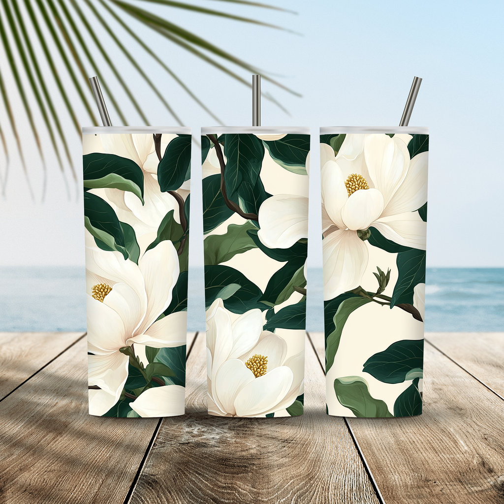 Custom Name Magnolia Tumbler, Personalized Botanical Floral Gift