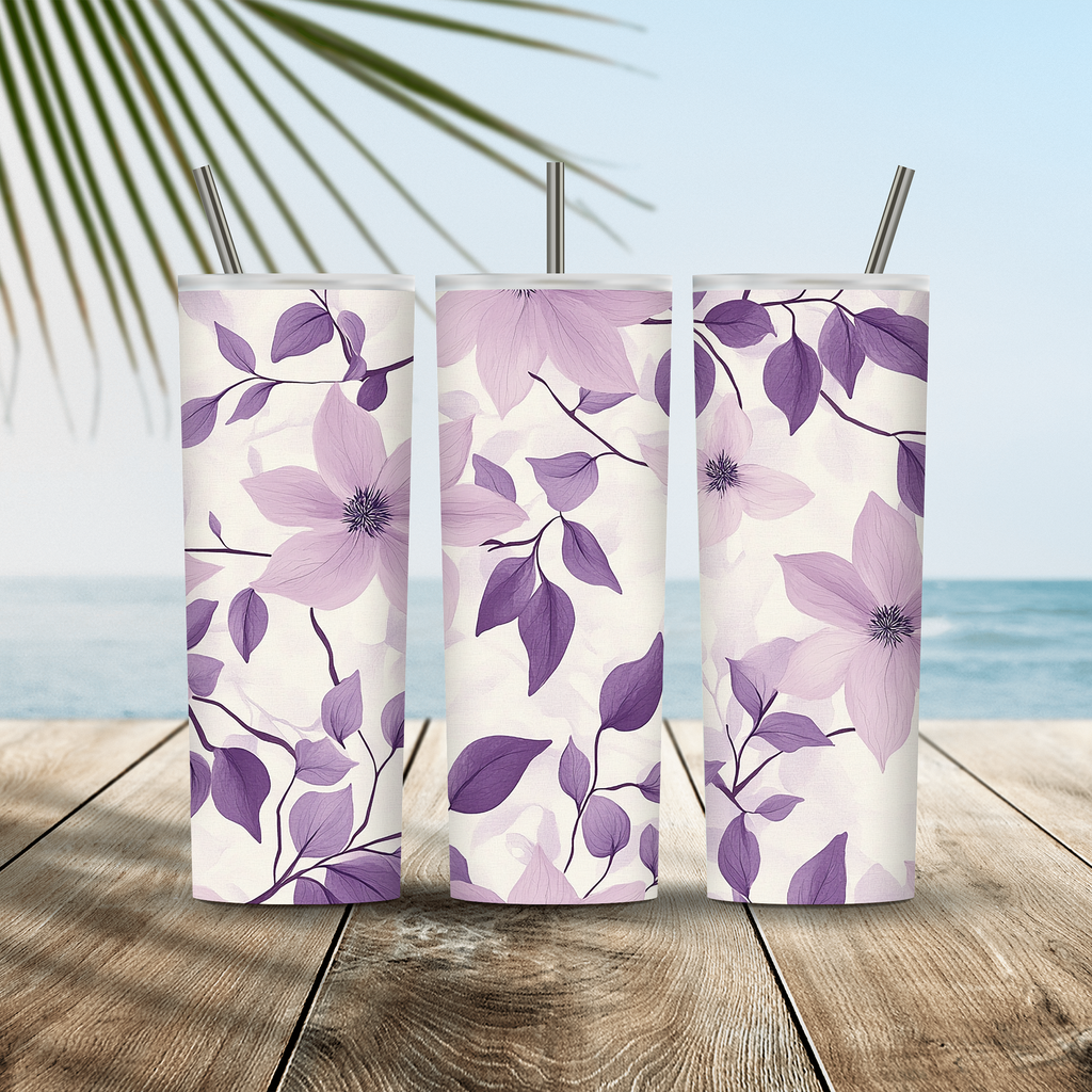 Custom Clematis Blossom Tumbler, Nature Lover Floral Drinkware