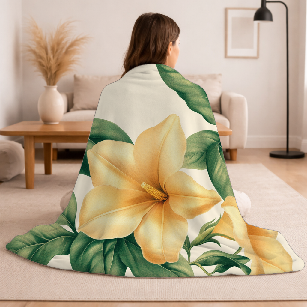 Personalized Yellow Magnolia Daydream Sherpa Blanket with Custom Name