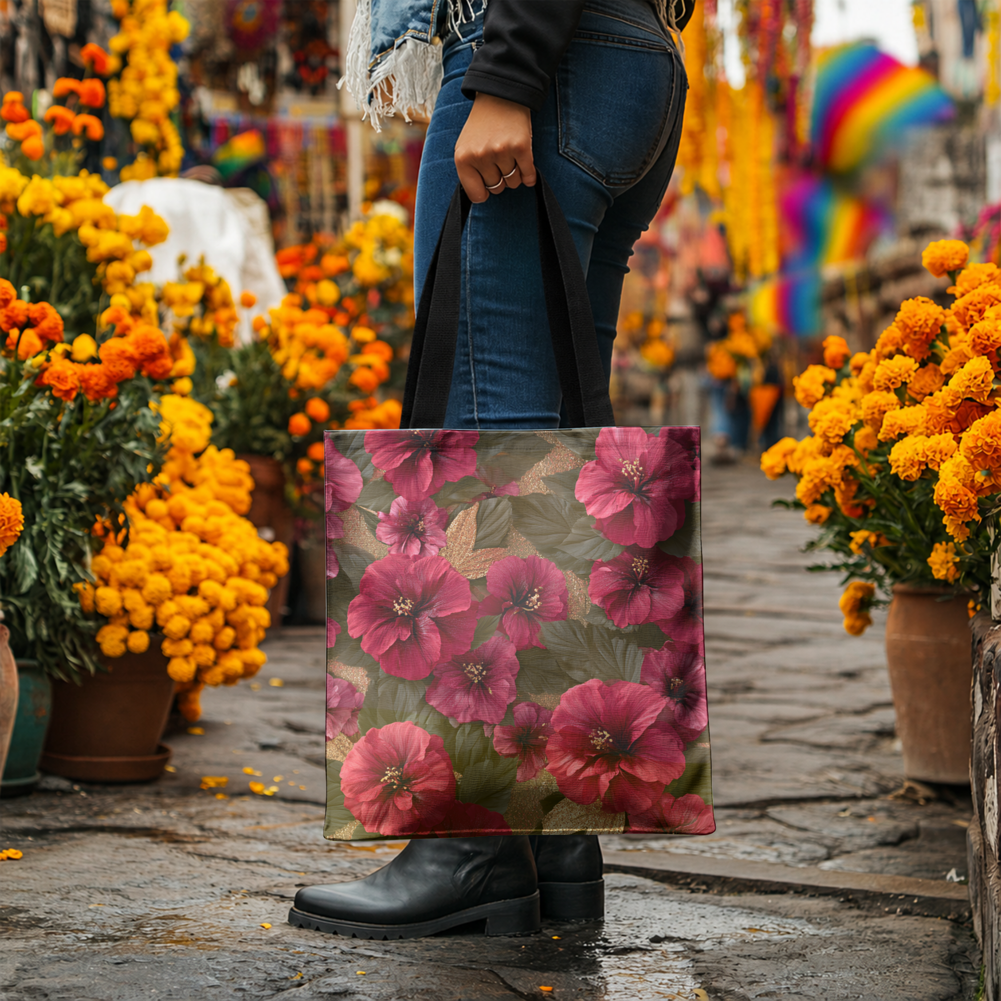 Personalized Botanical Shopping Tote Bag with Custom Name for Everyday Use